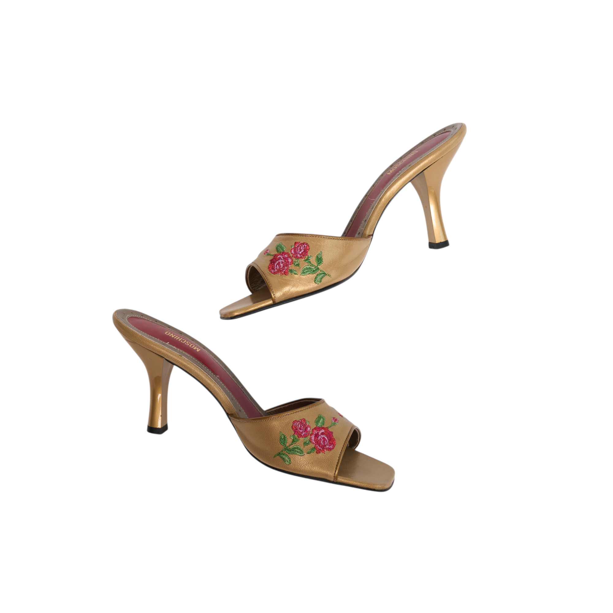 moschino 2000s gold rose heels