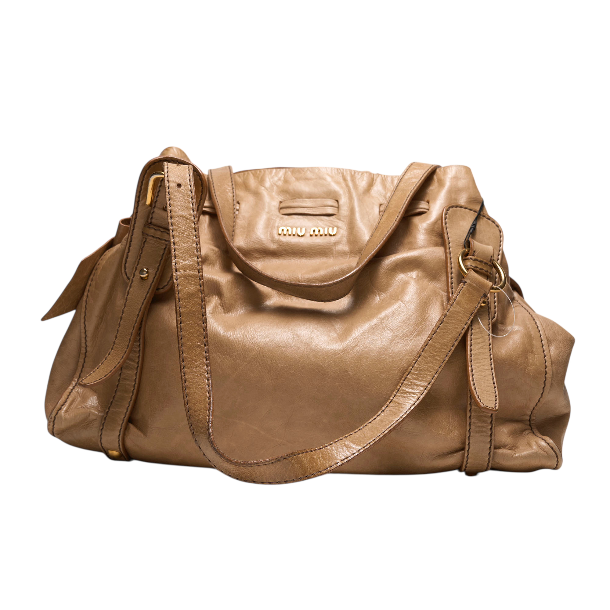 miu miu 2000s tan vitello bow bag