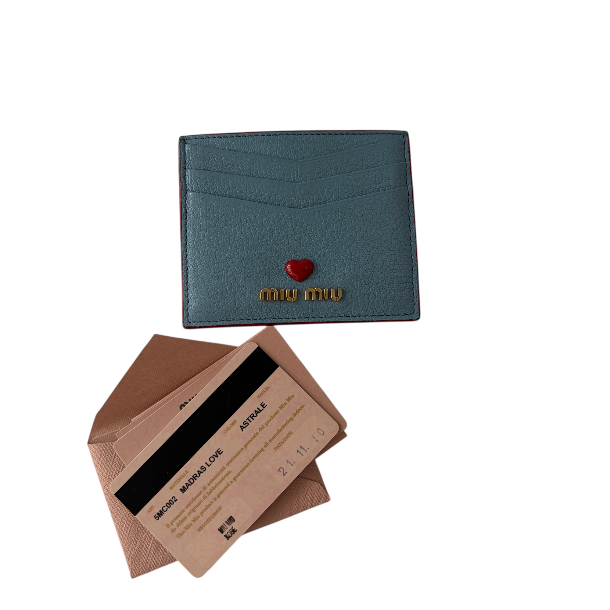 miu miu blue heart cardholder