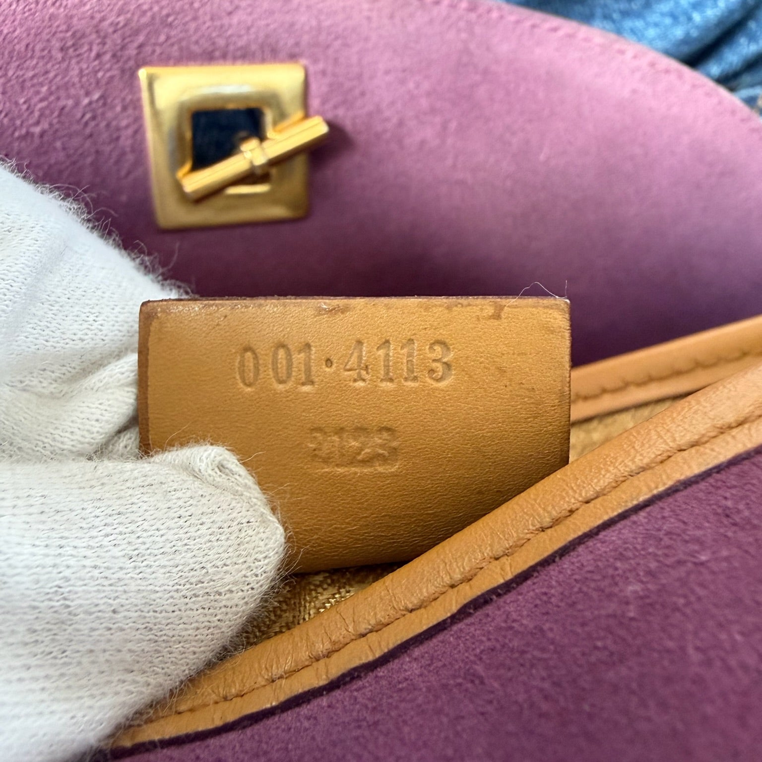 gucci f/w 2000 purple suede tiger bag