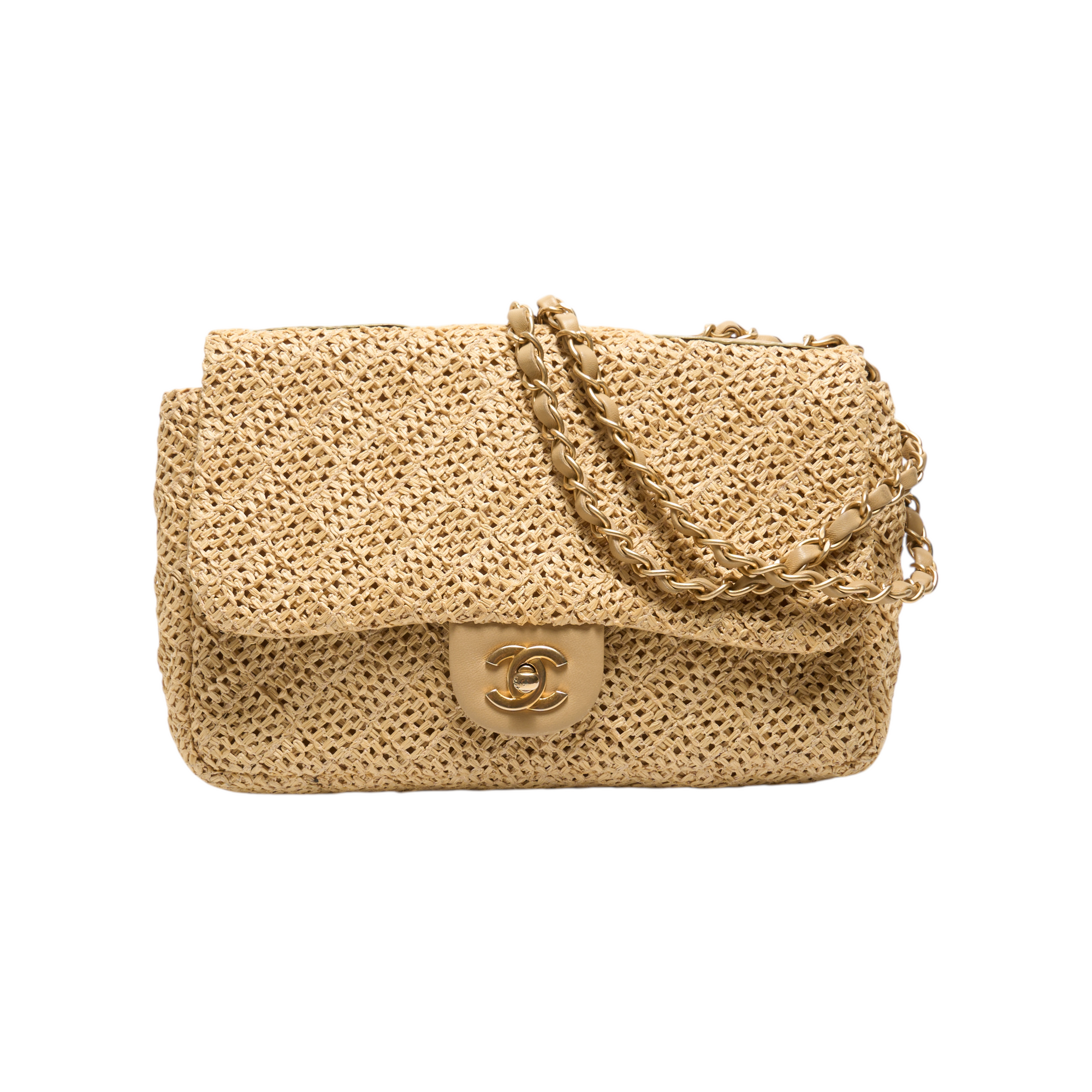 chanel raffia crochet classic flap bag