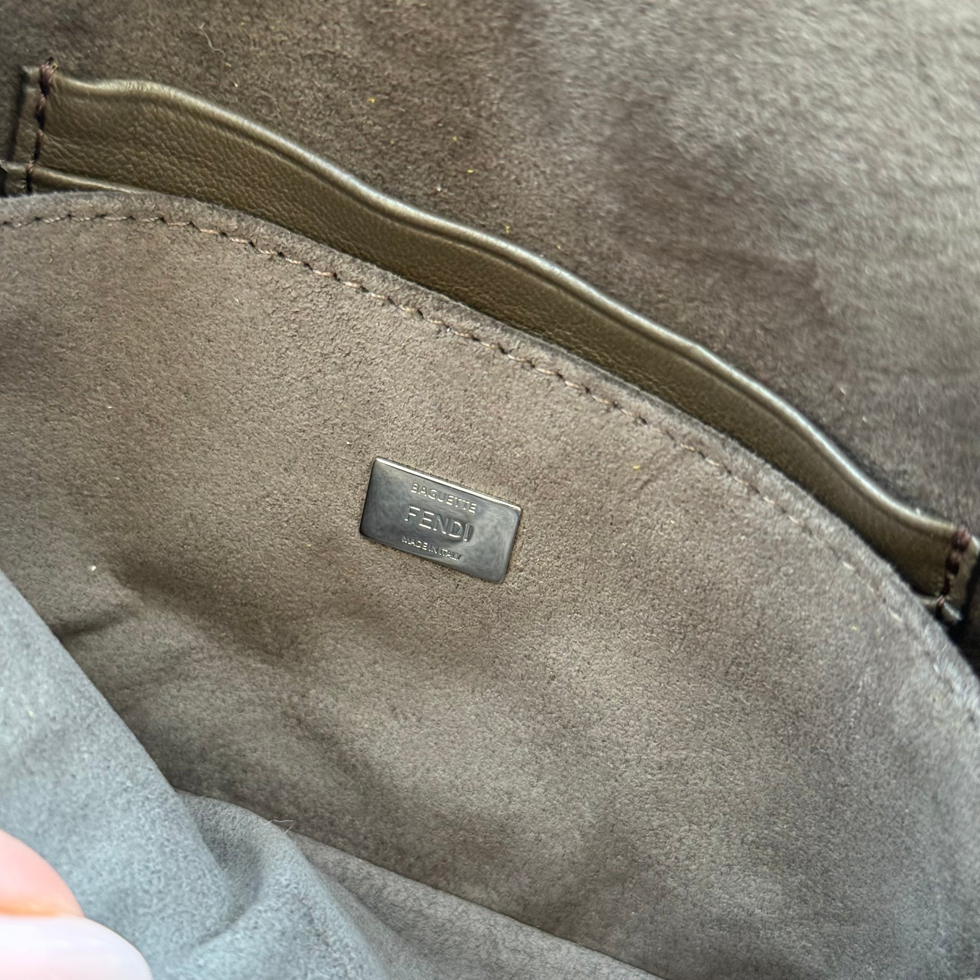 fendi gray baguette bag