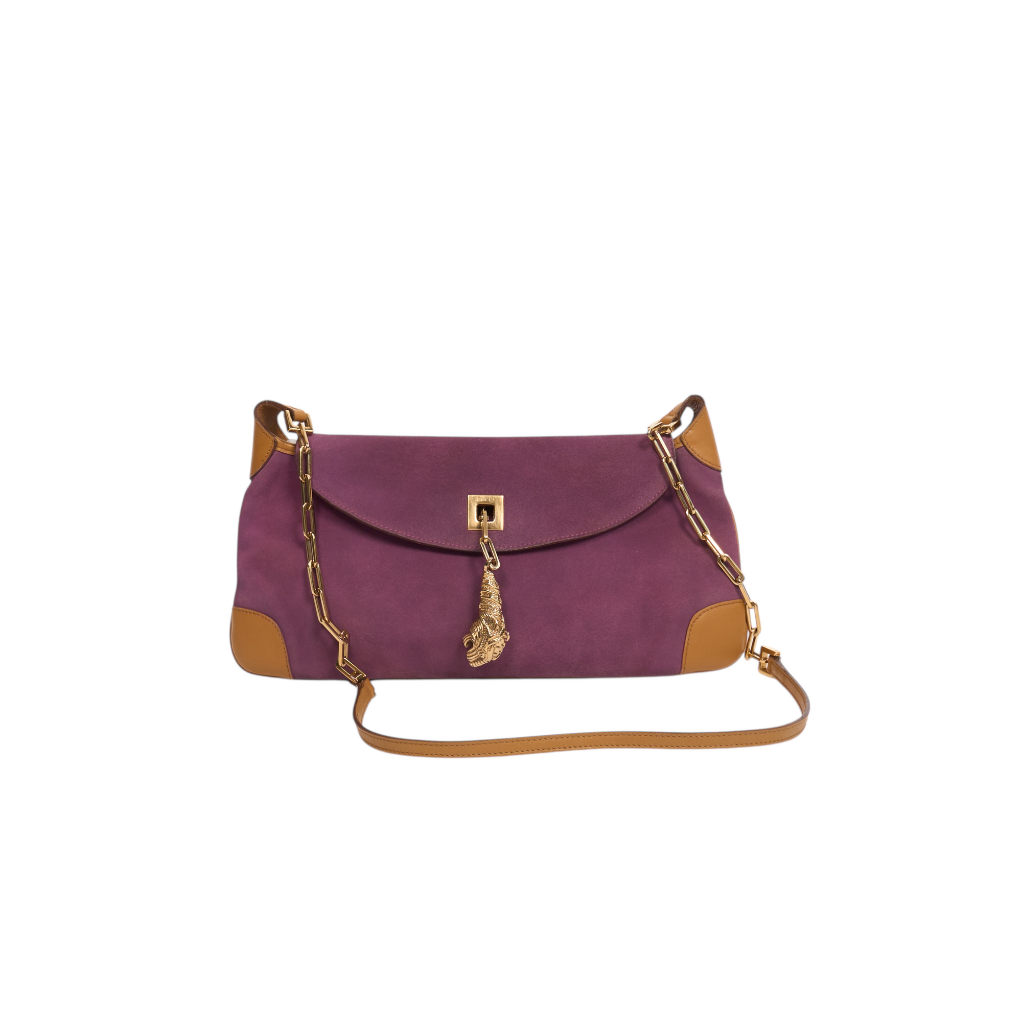 gucci f/w 2000 purple suede tiger bag