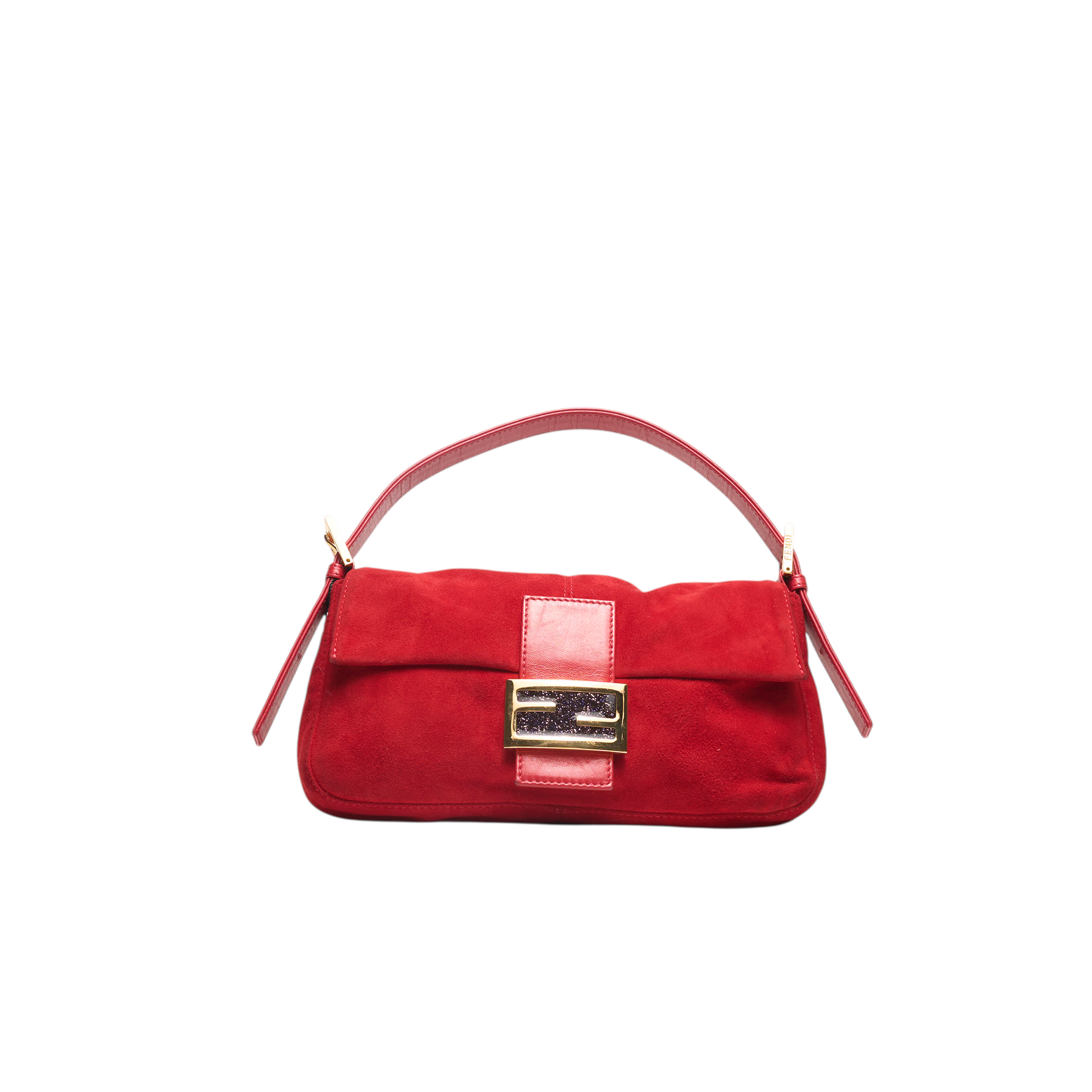 fendi 2000s red suede baguette bag