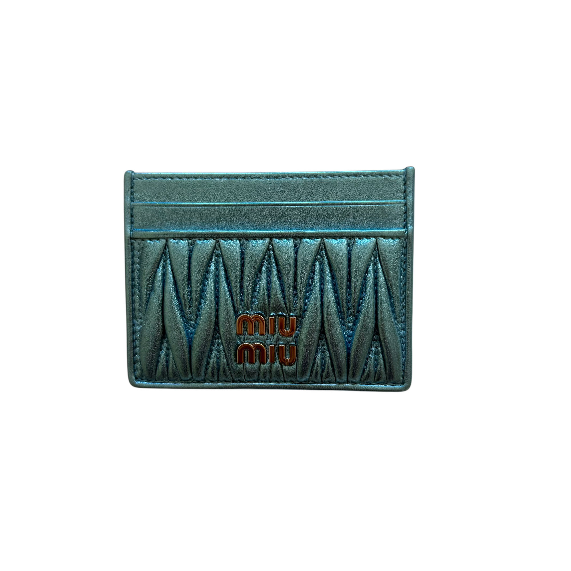 miu miu metallic blue matelassé cardholder