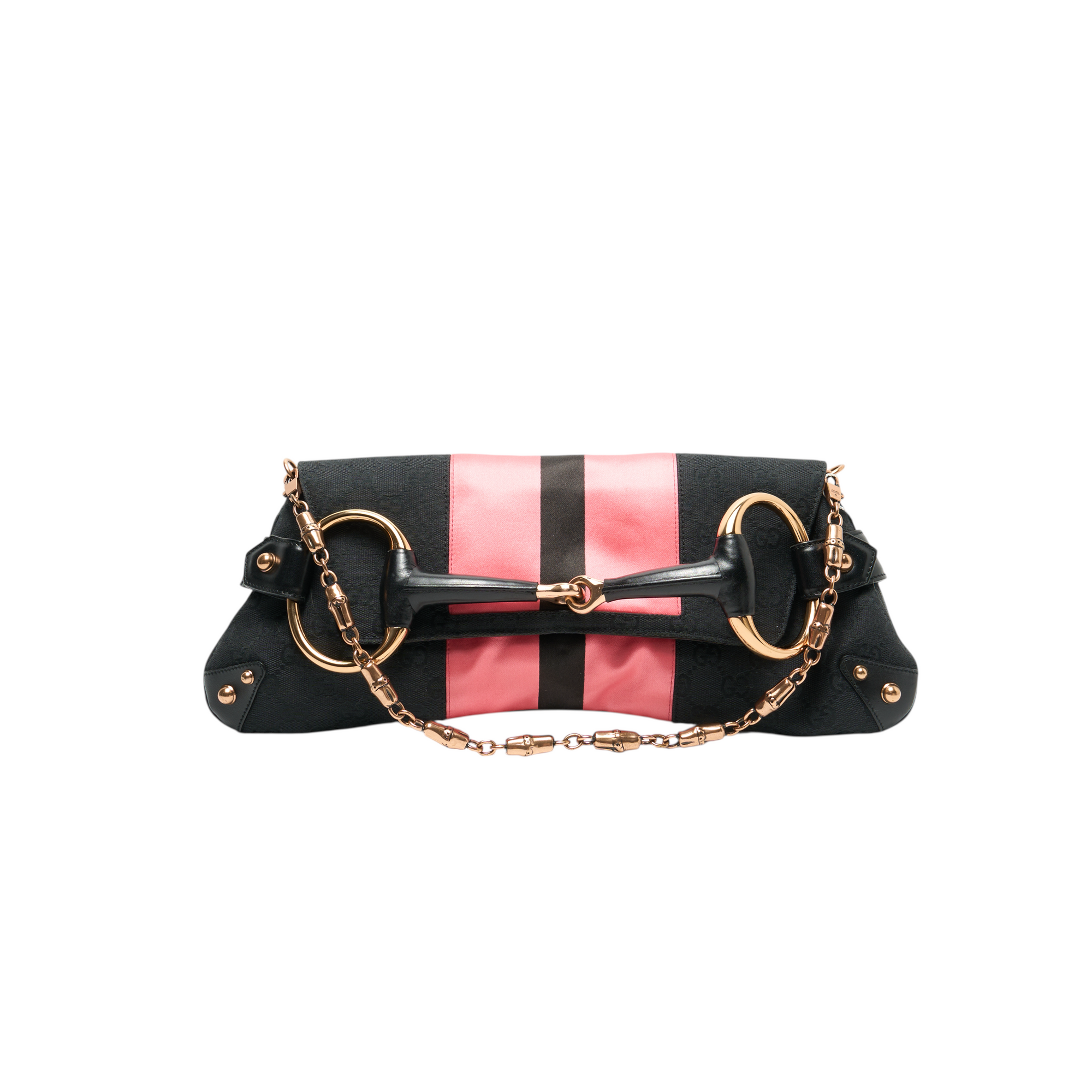 gucci 2000s black and pink horsebit bag