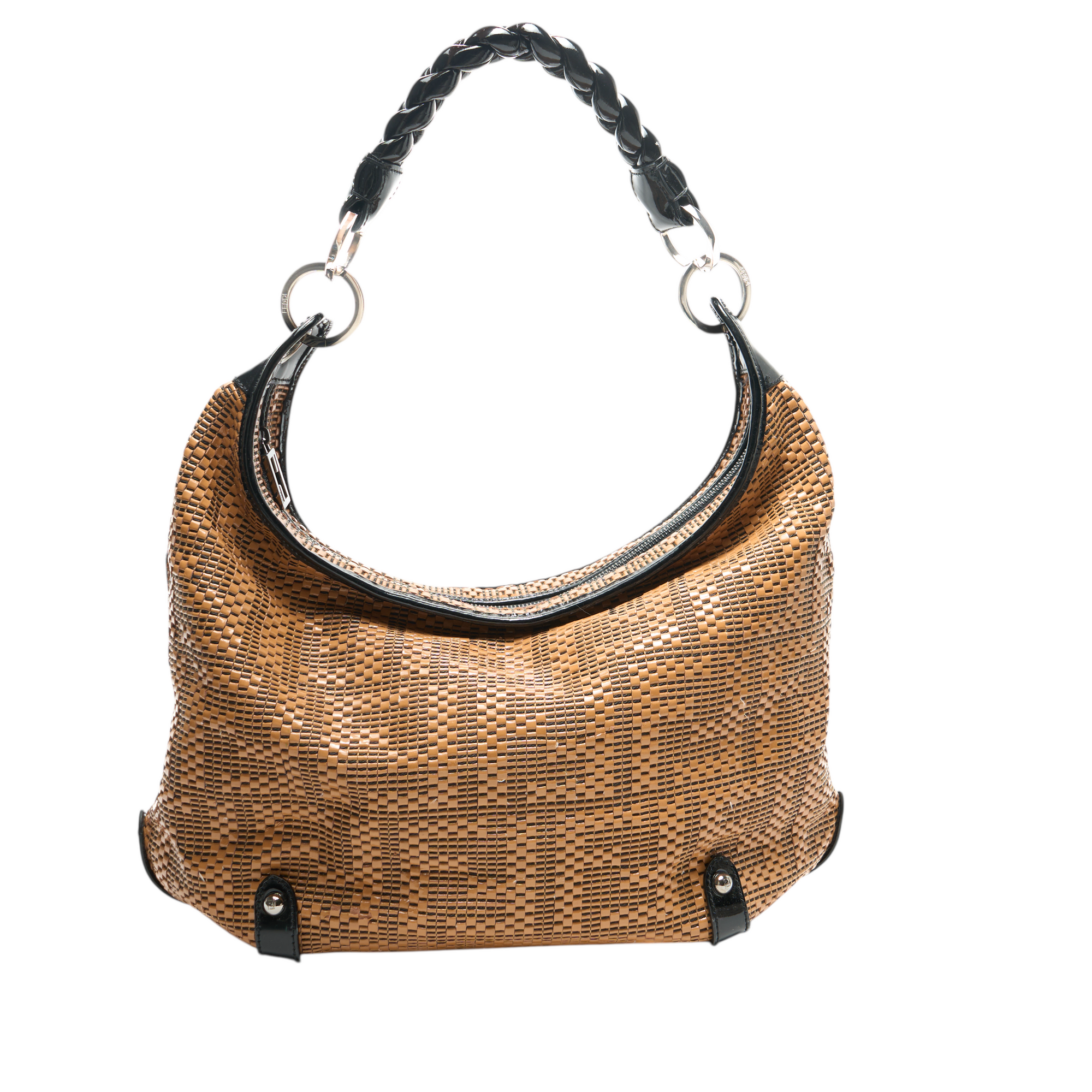 fendi woven patent hobo bag