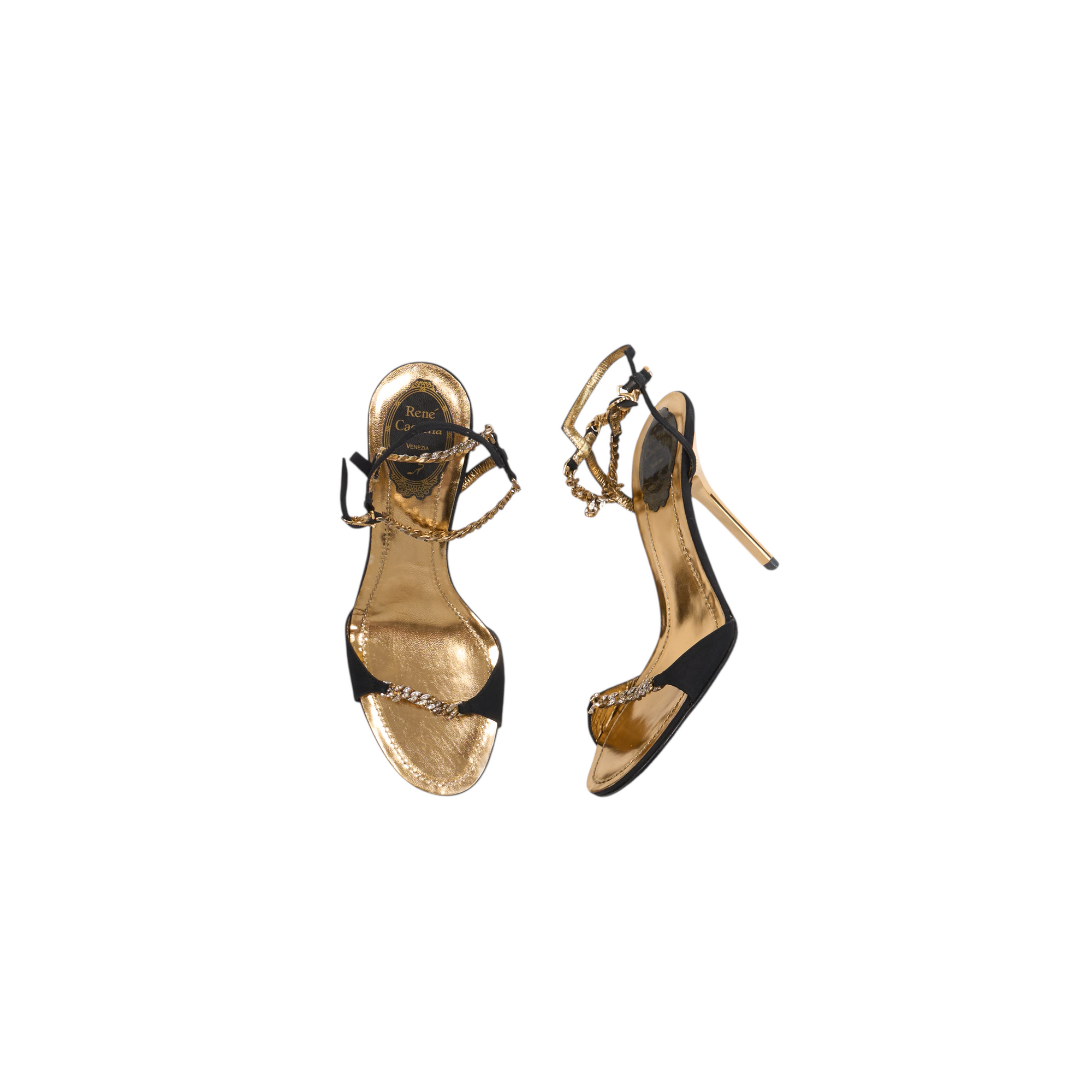 rene caovilla 2000s black and gold heels