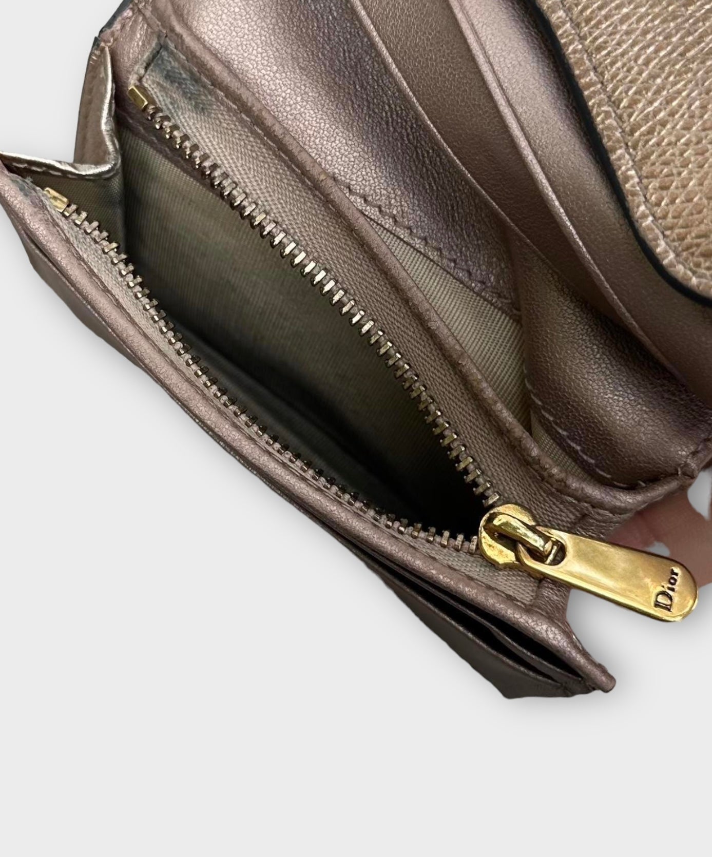 christian dior gold saddle wallet