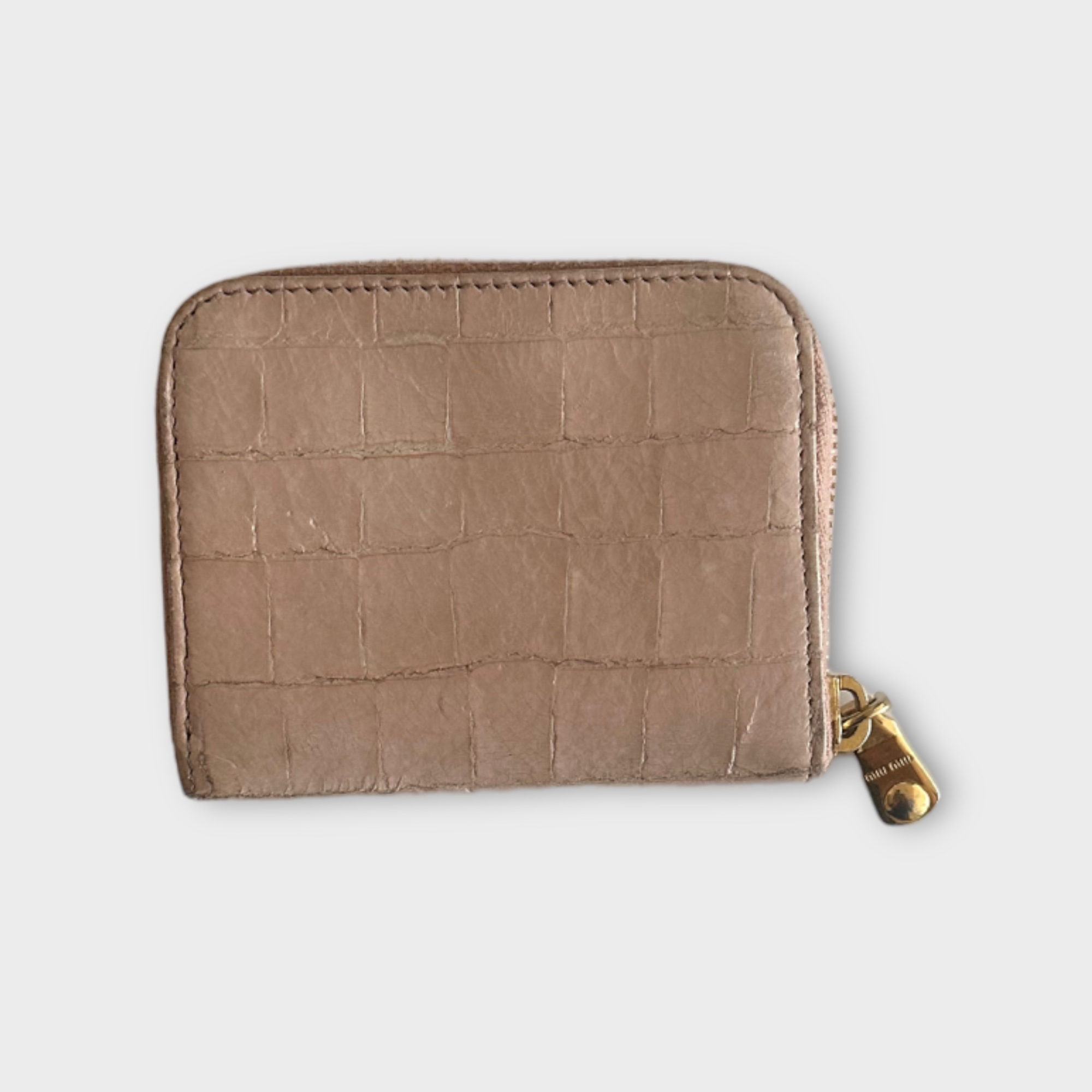 miu miu beige crocodile print wallet