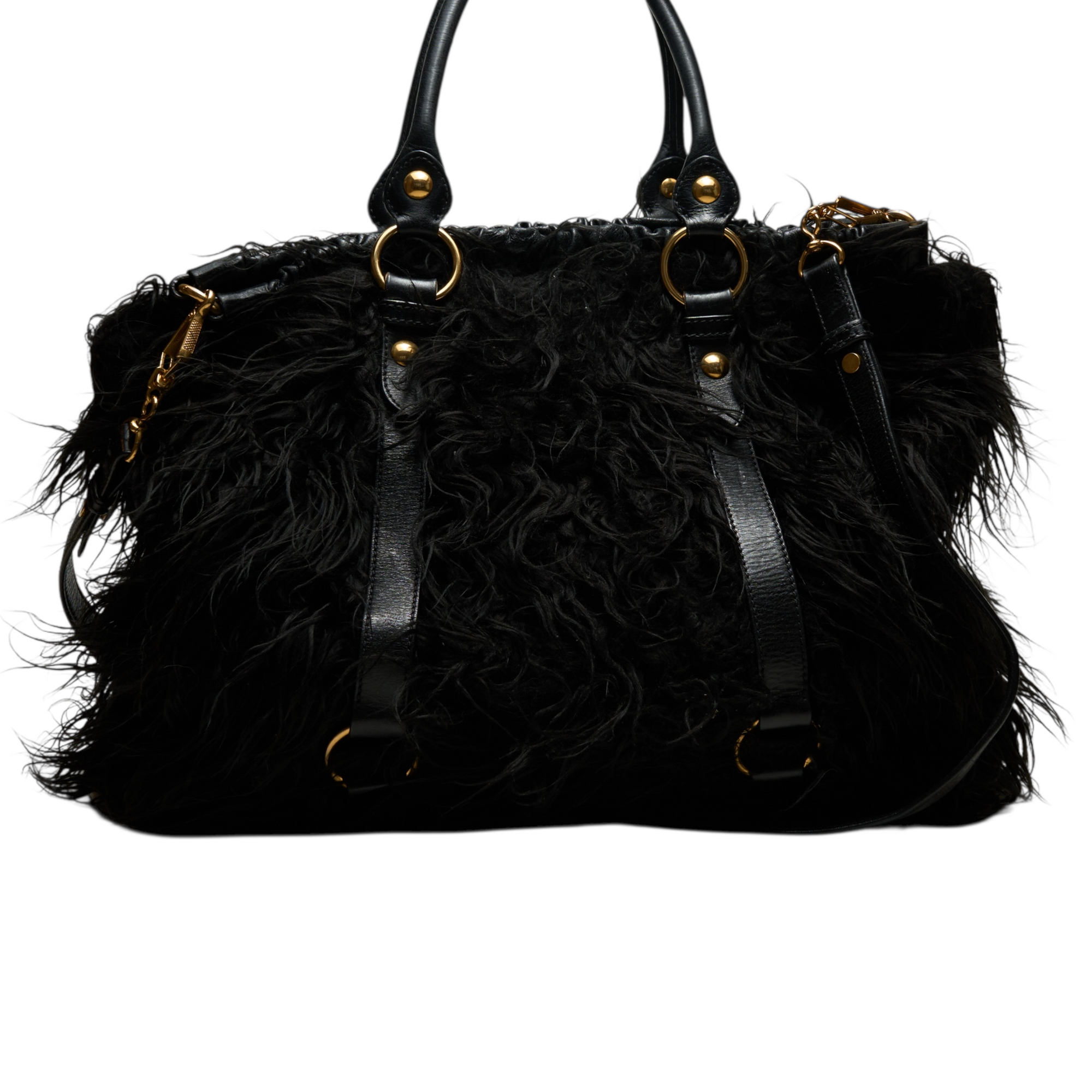 miu miu 2000s black fur vitello bag