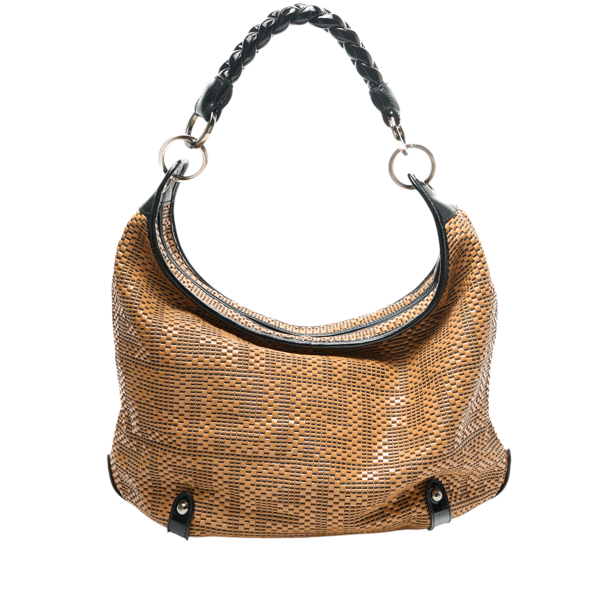 fendi woven patent hobo bag