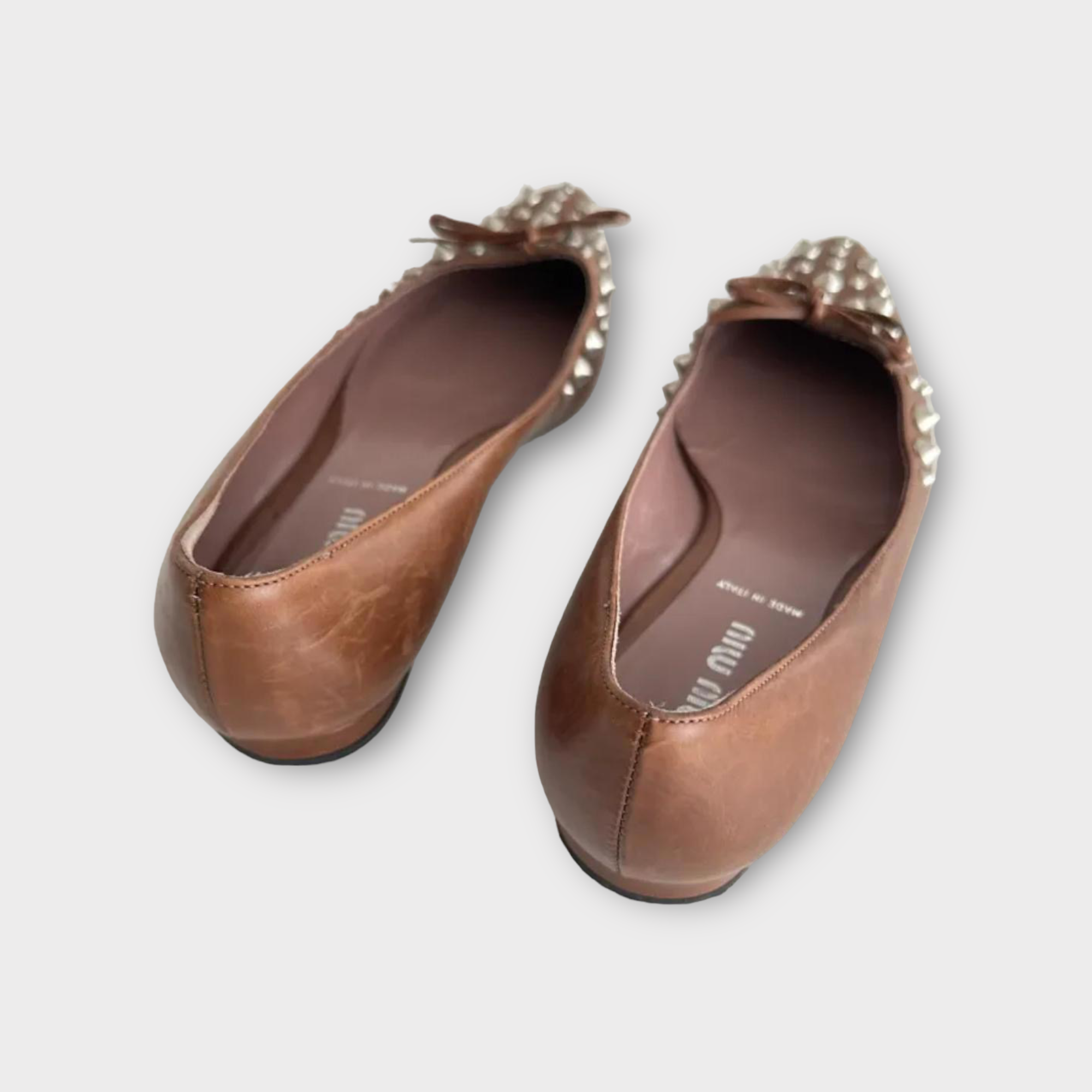 miu miu 2000s brown stud kitten heels with bow detail