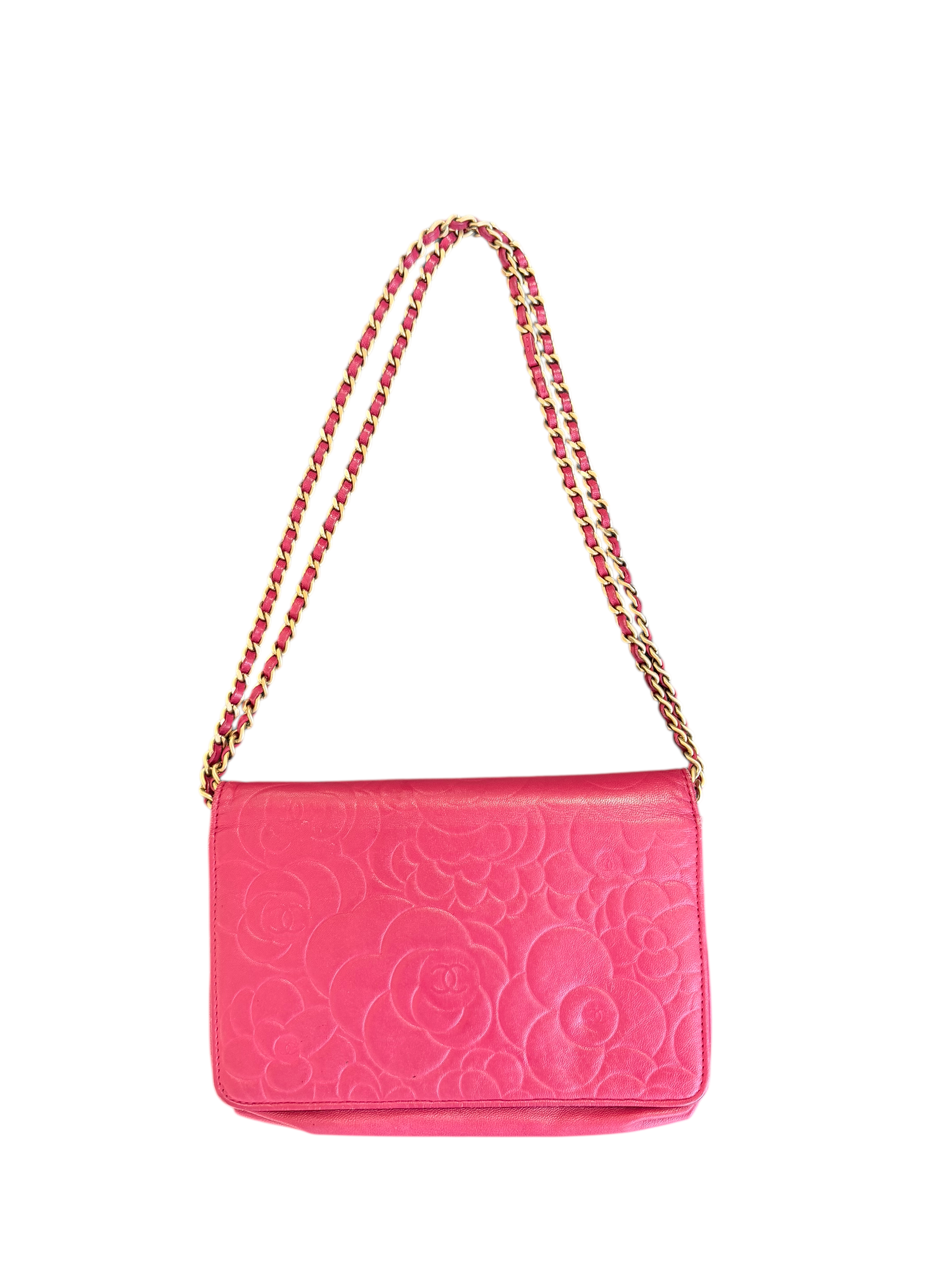 chanel 2000s pink camellia wallet on chain bag