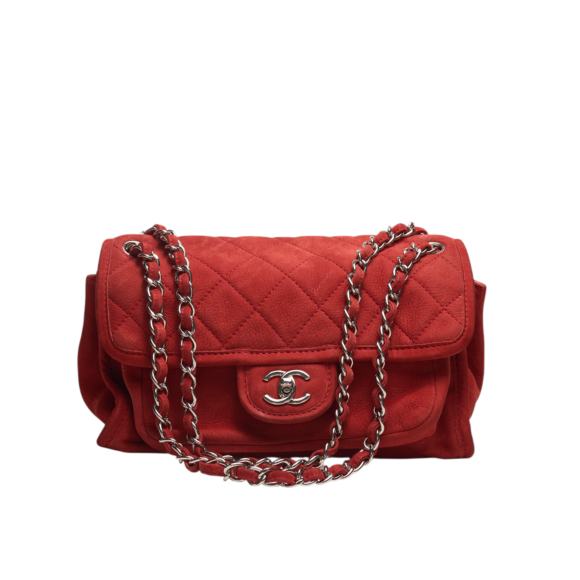 chanel 2000s red suede shoulder bag