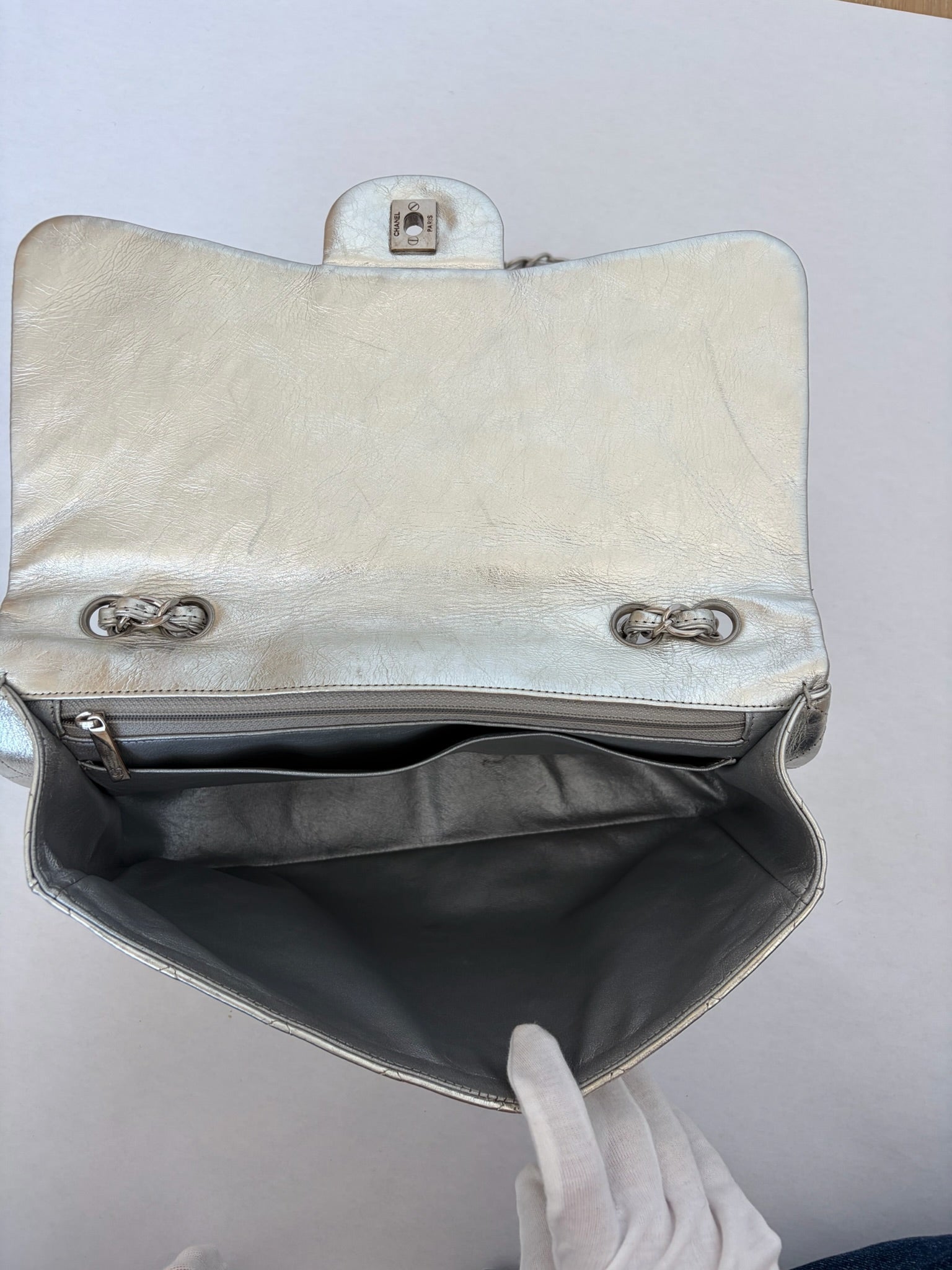 chanel 2010s silver large classic flap bag