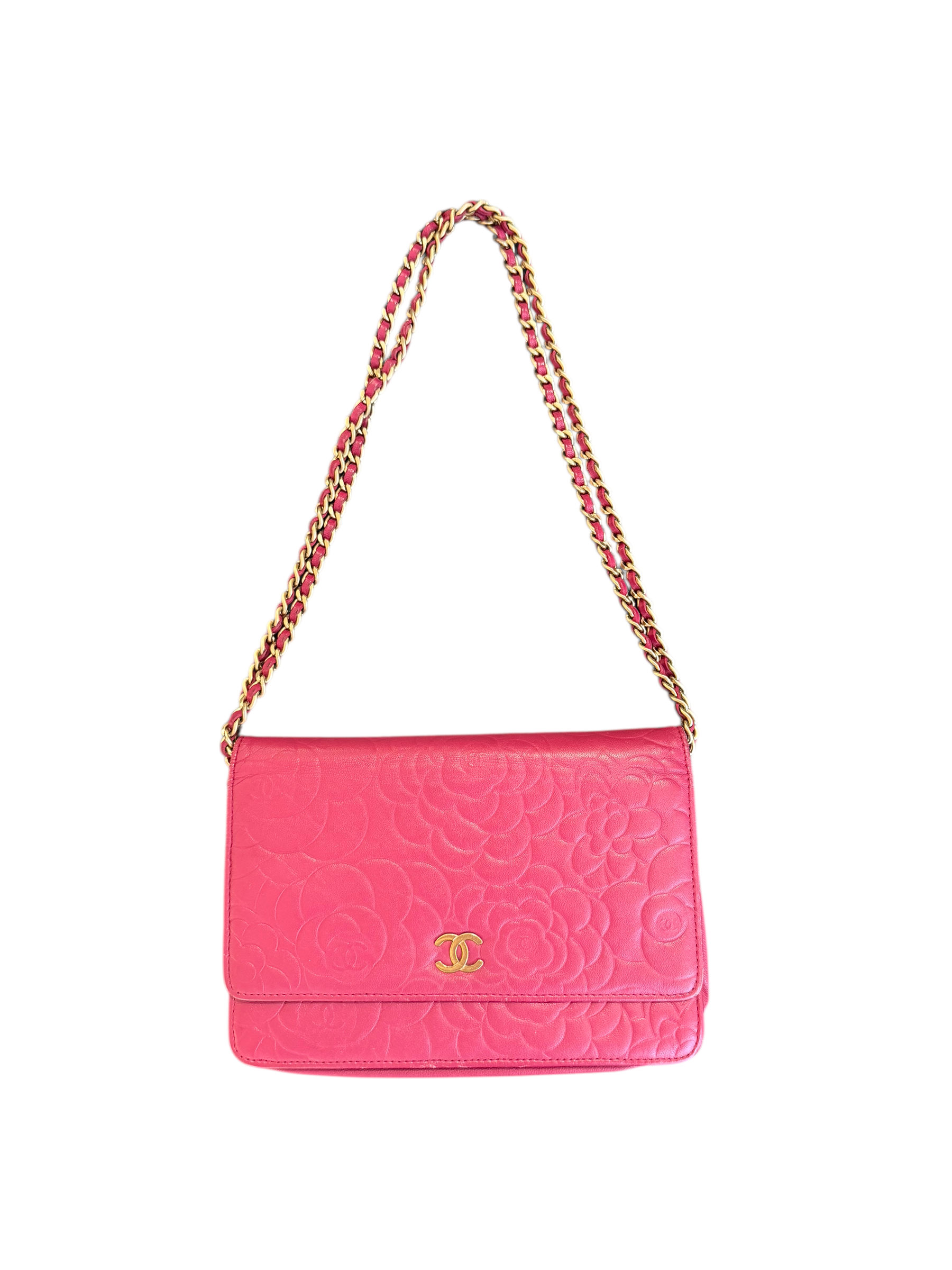 chanel 2000s pink camellia wallet on chain bag