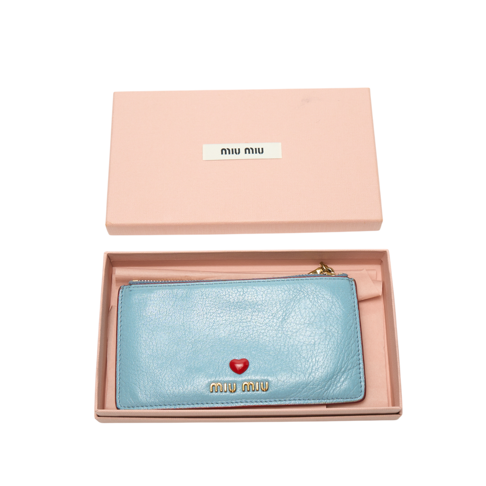 miu miu blue heart long wallet