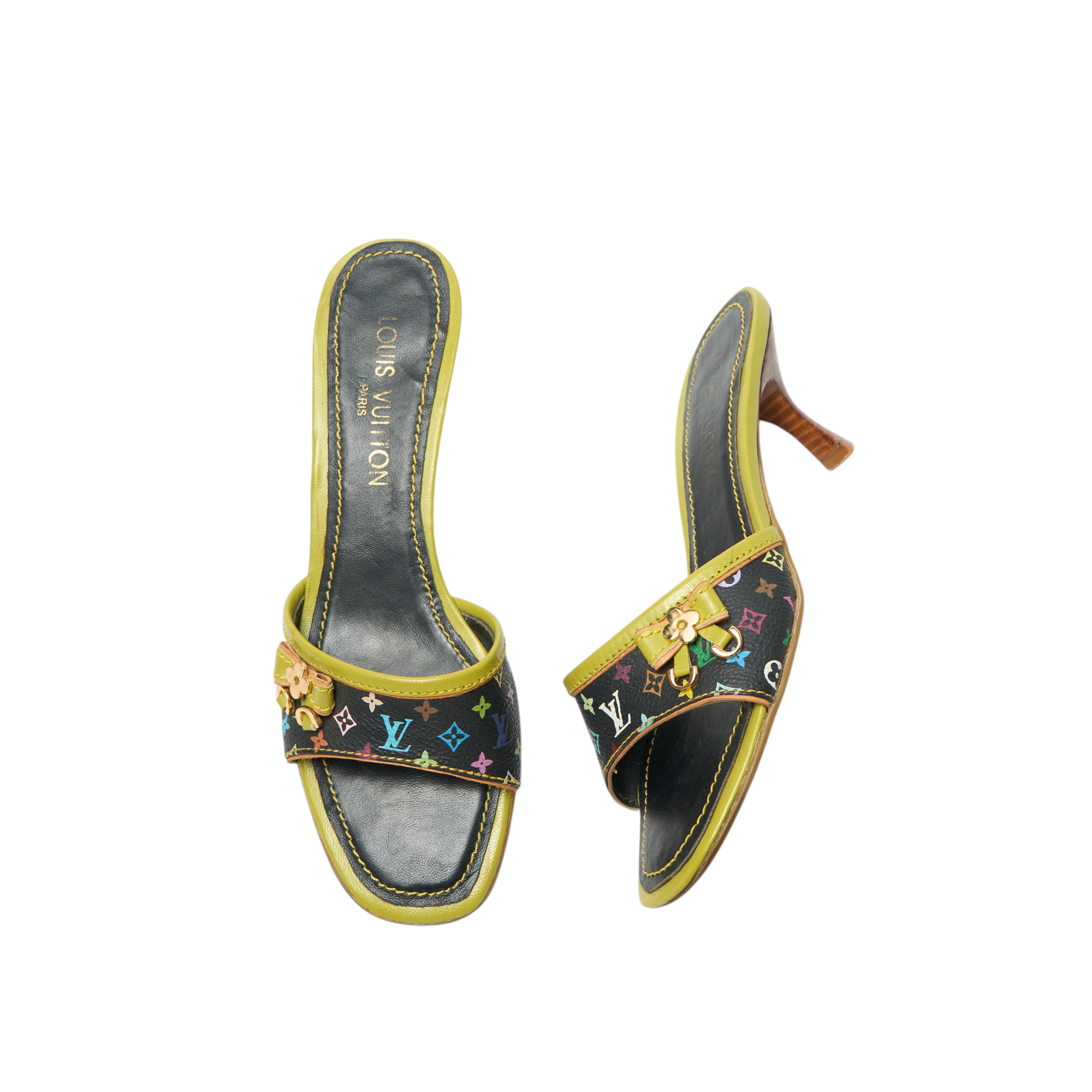 louis vuitton 2000s green murakami heels