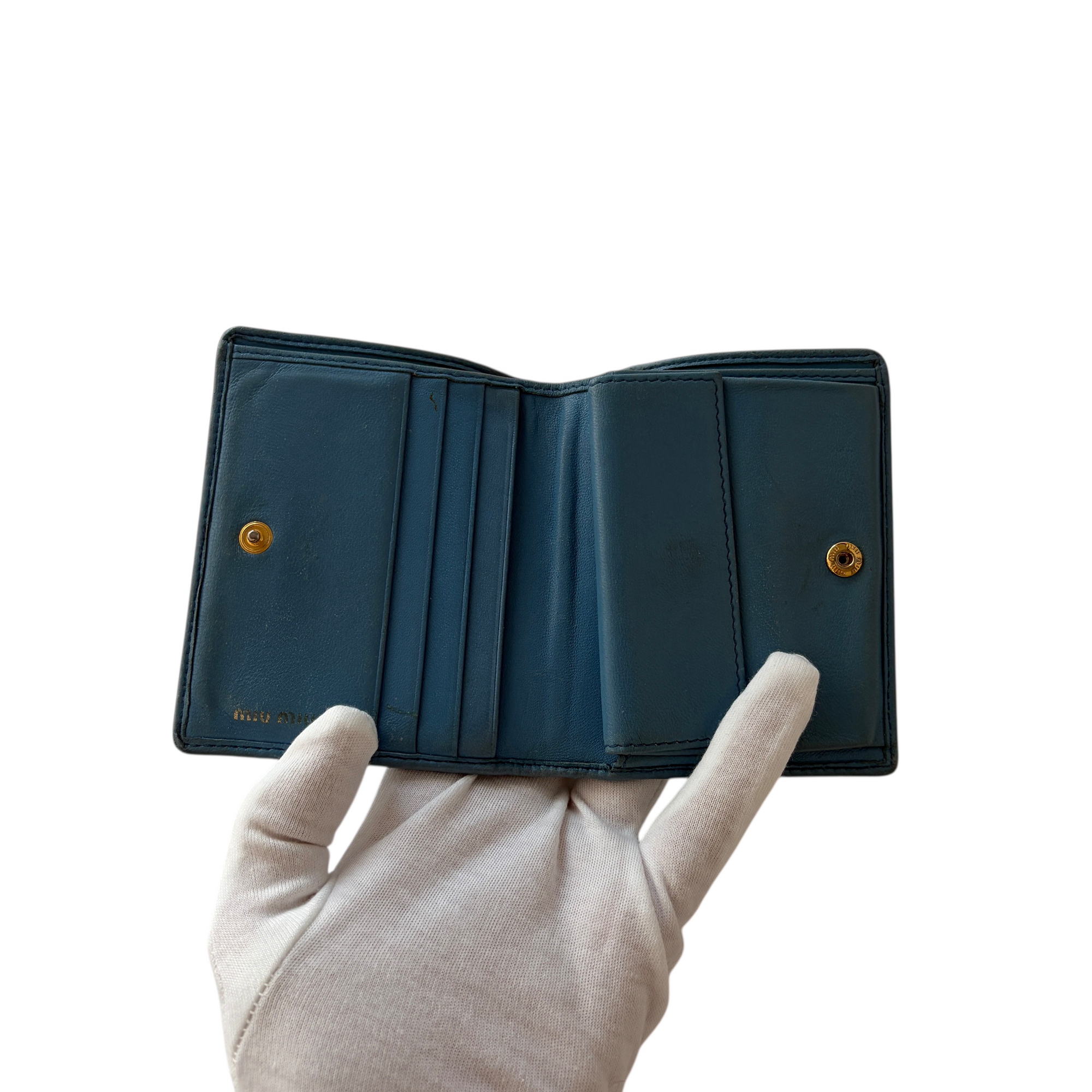 miu miu blue matelassé wallet
