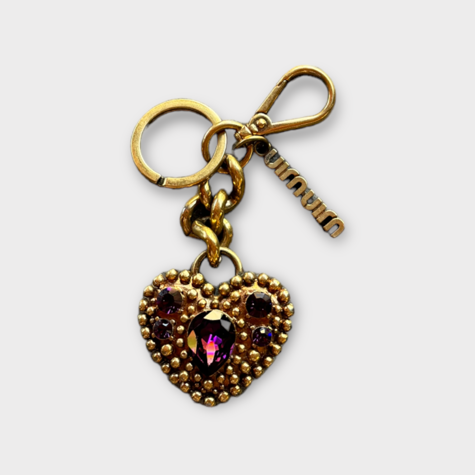 miu miu 2000s gold heart keychain