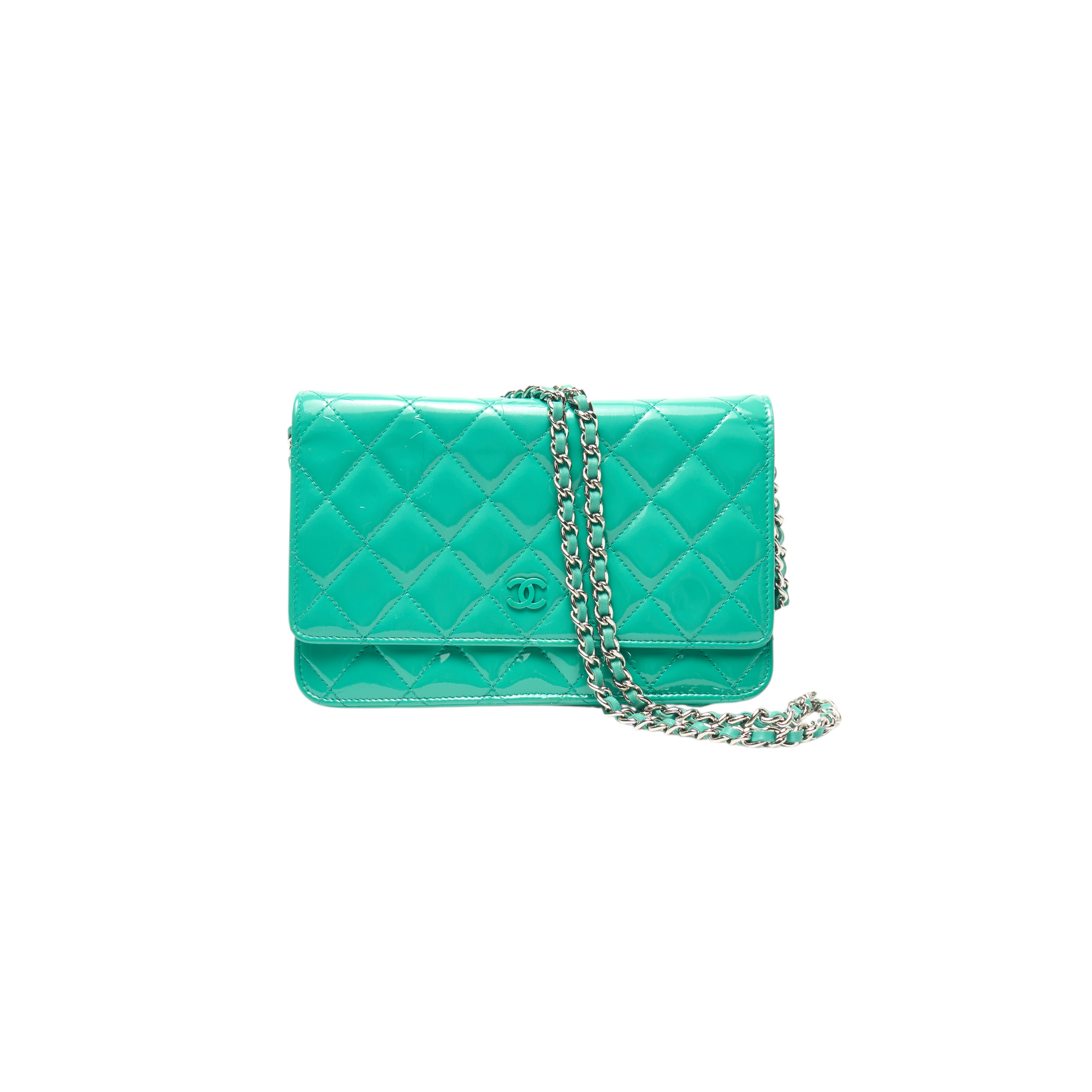 chanel turquoise wallet on chain bag