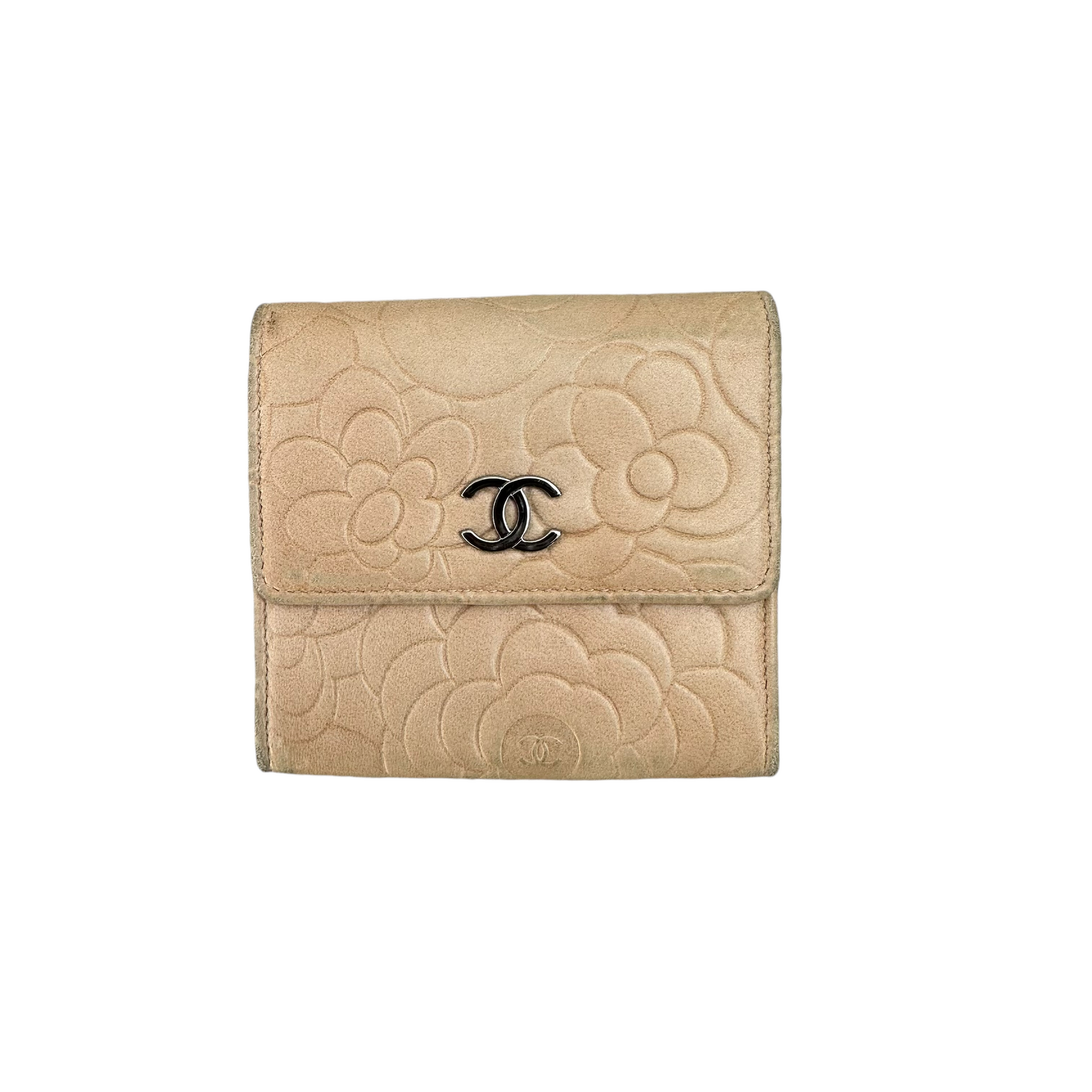 chanel tan camellia wallet