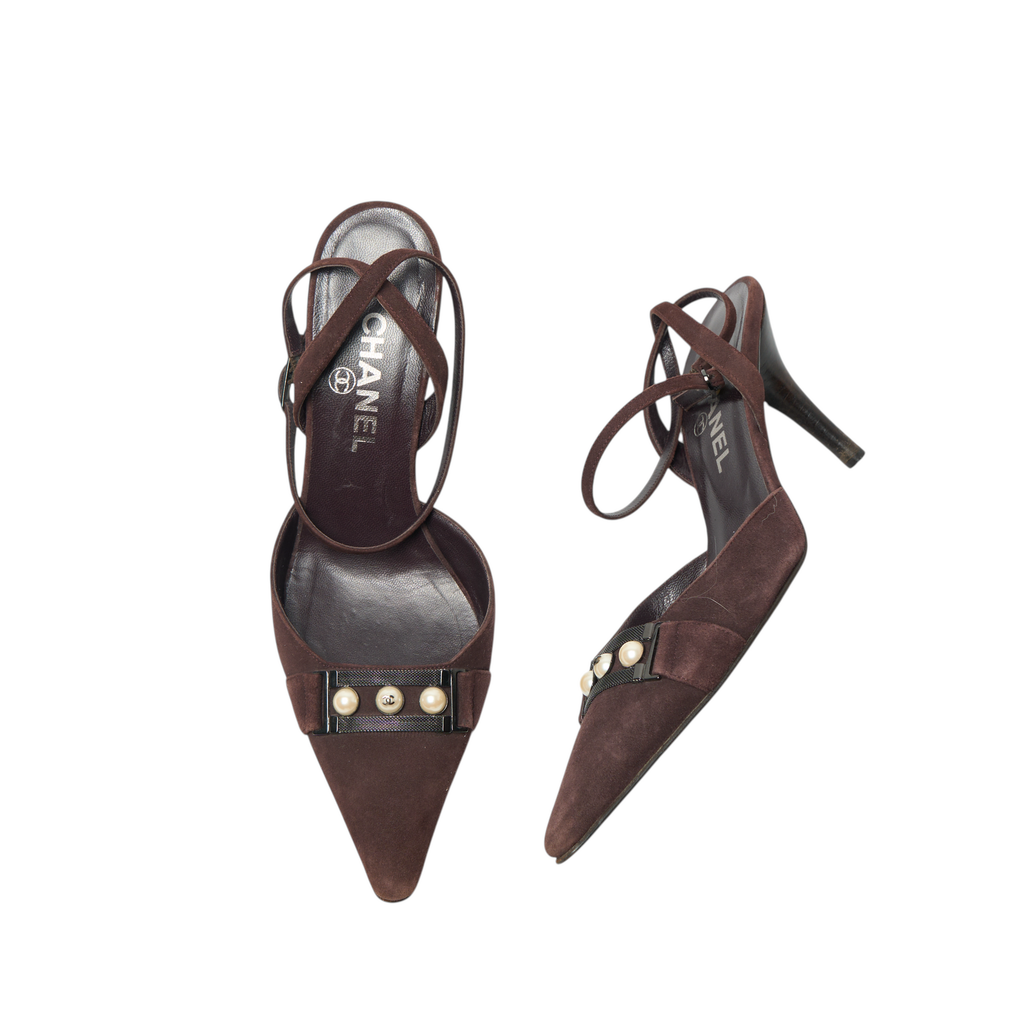 chanel 2000s brown pearl heels