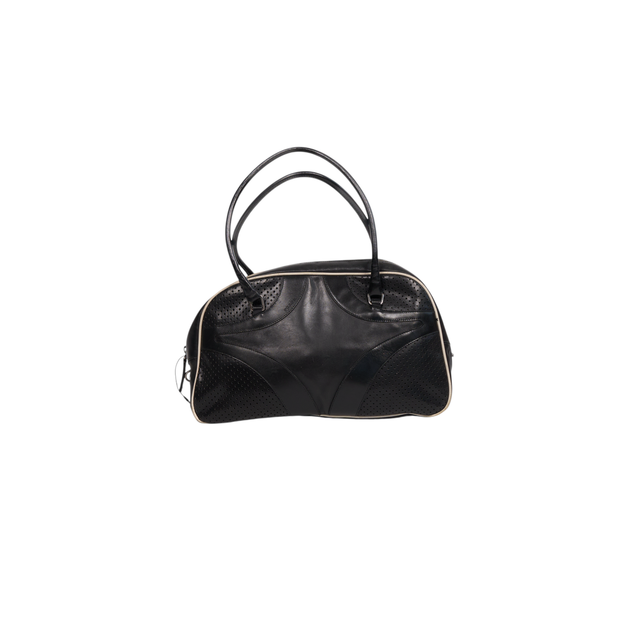 prada s/s 2000 black bowler bag with white trim