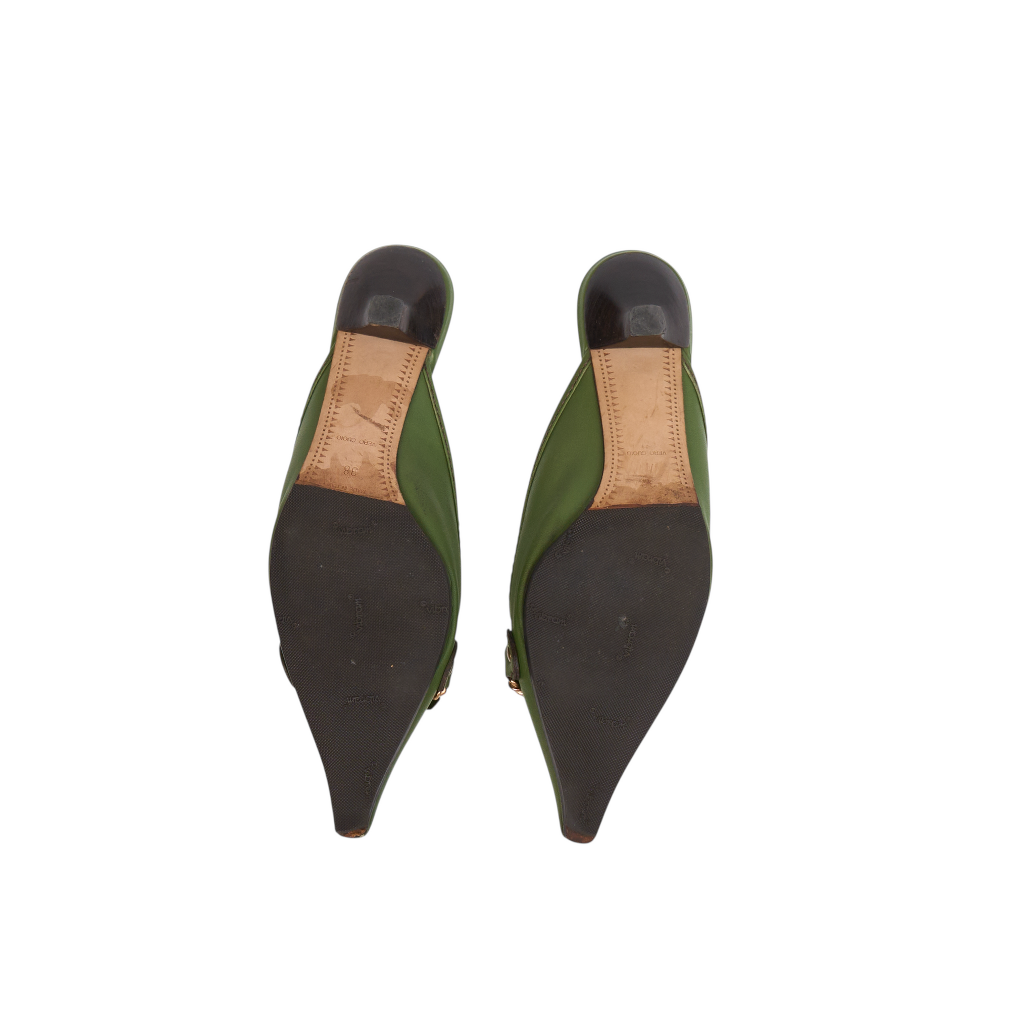 miu miu 2000s green pointed kitten heels