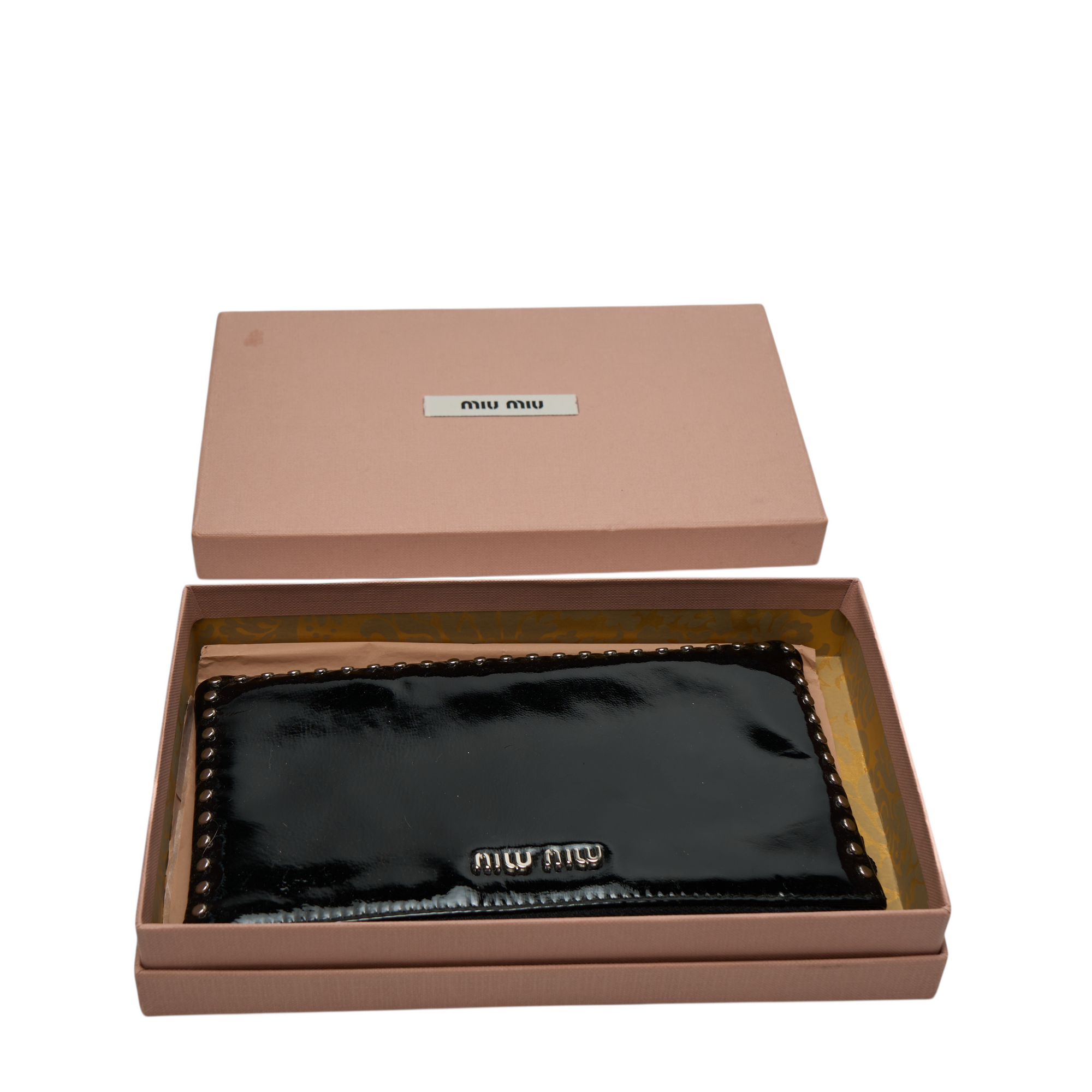 miu miu black patent studded bow wallet