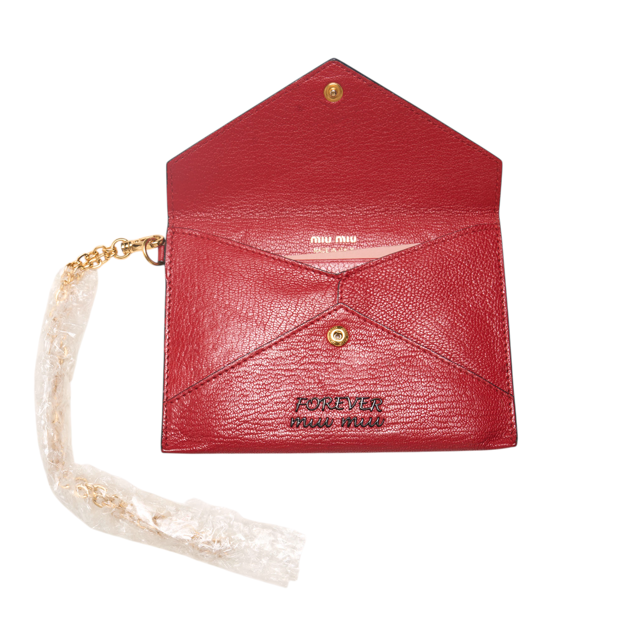 miu miu red heart wallet with chain