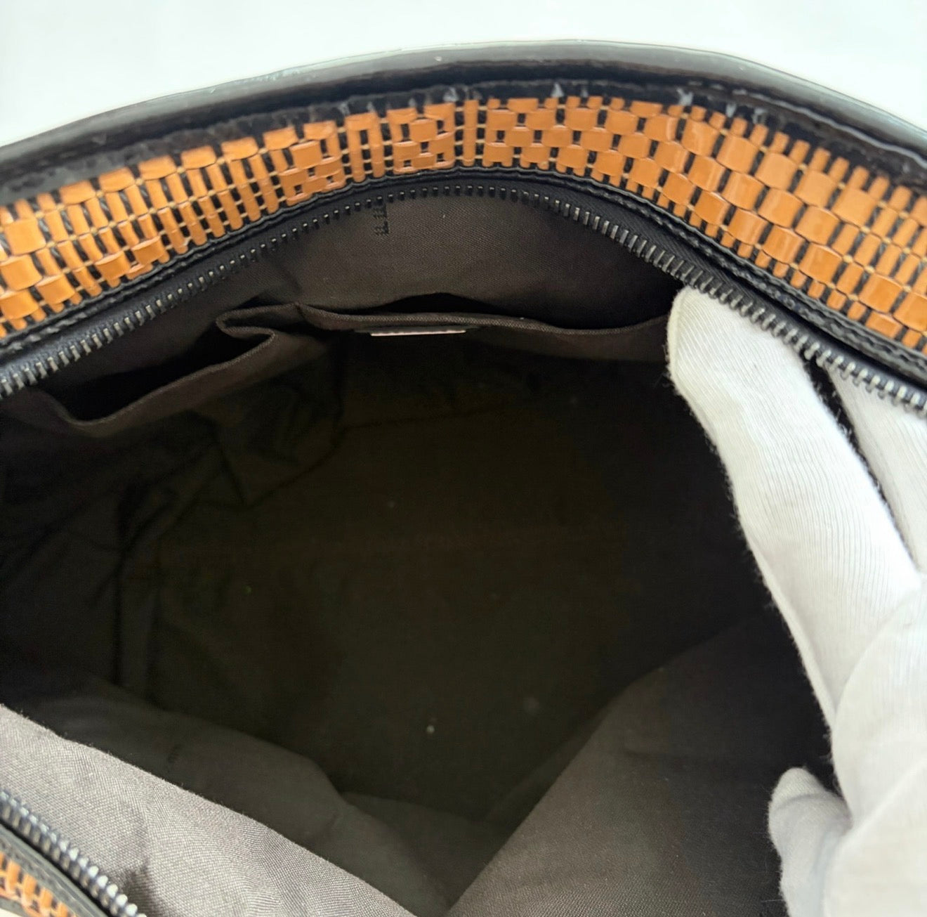 fendi woven patent hobo bag