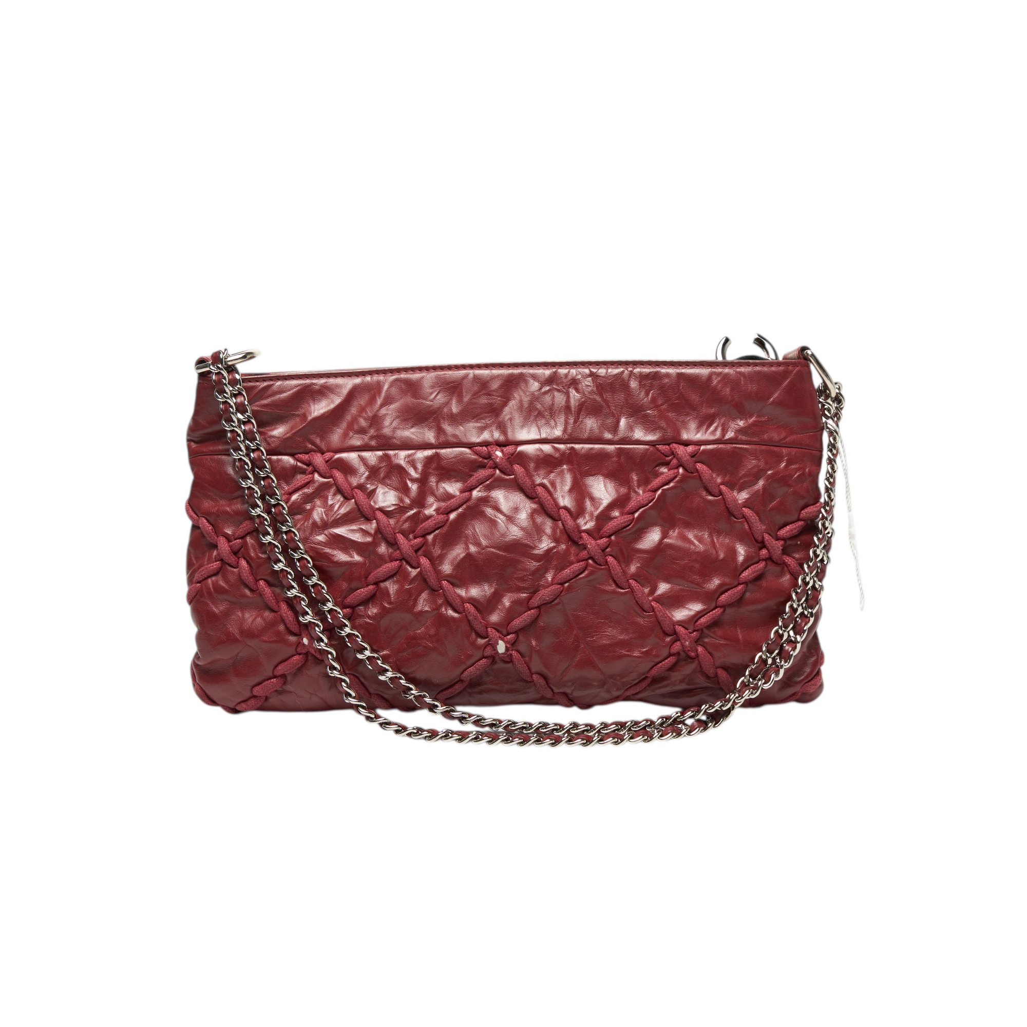 chanel 2000s red stitch shoulder bag