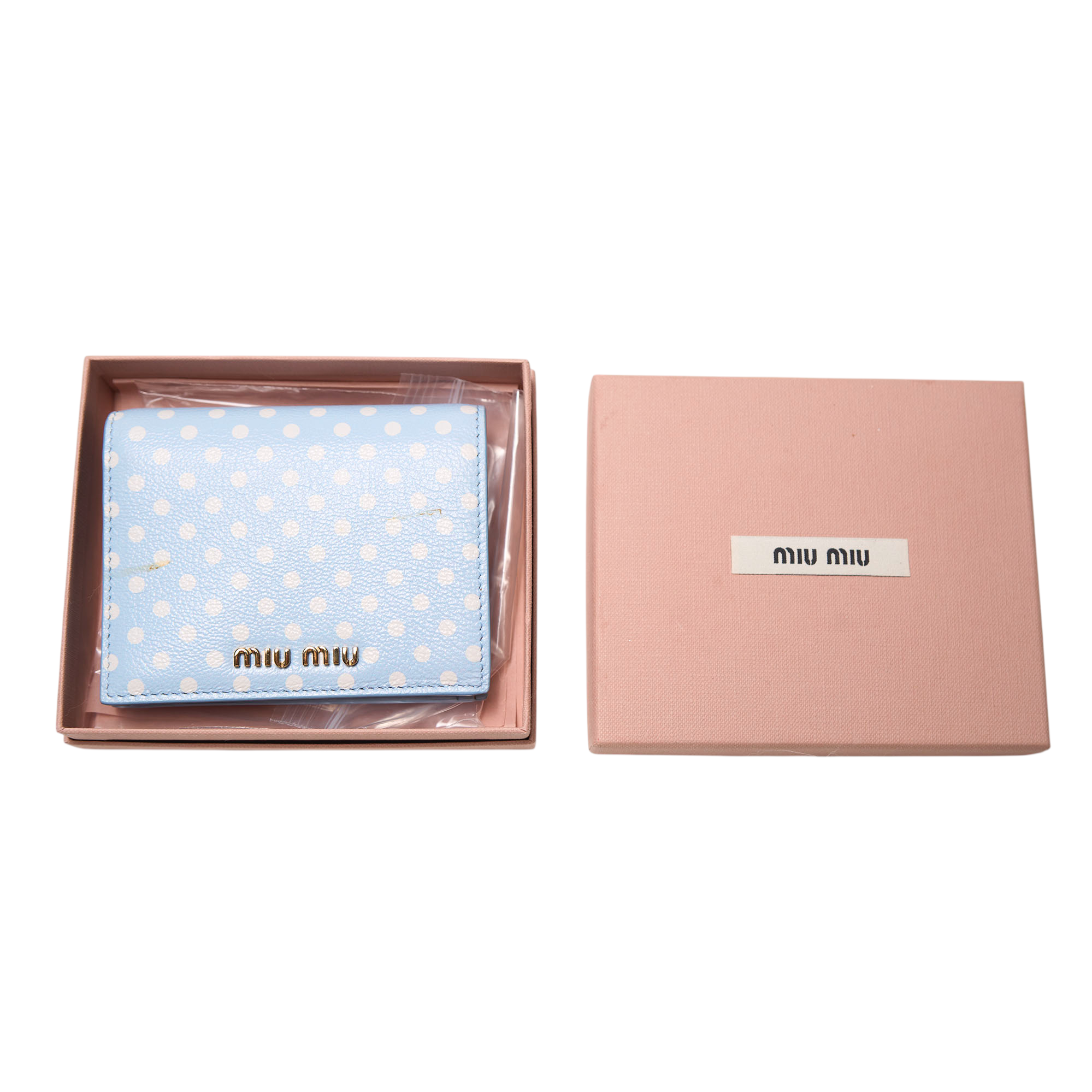miu miu blue polka dot wallet