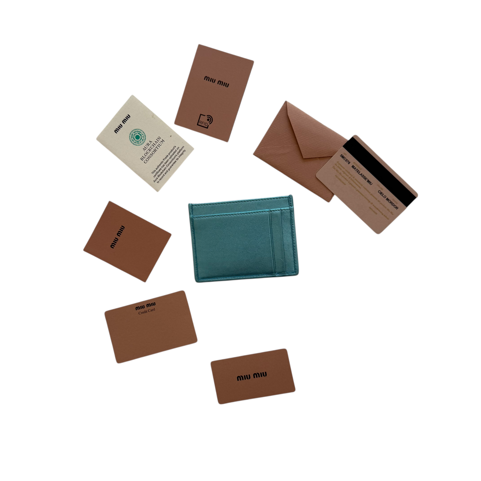 miu miu metallic blue matelassé cardholder
