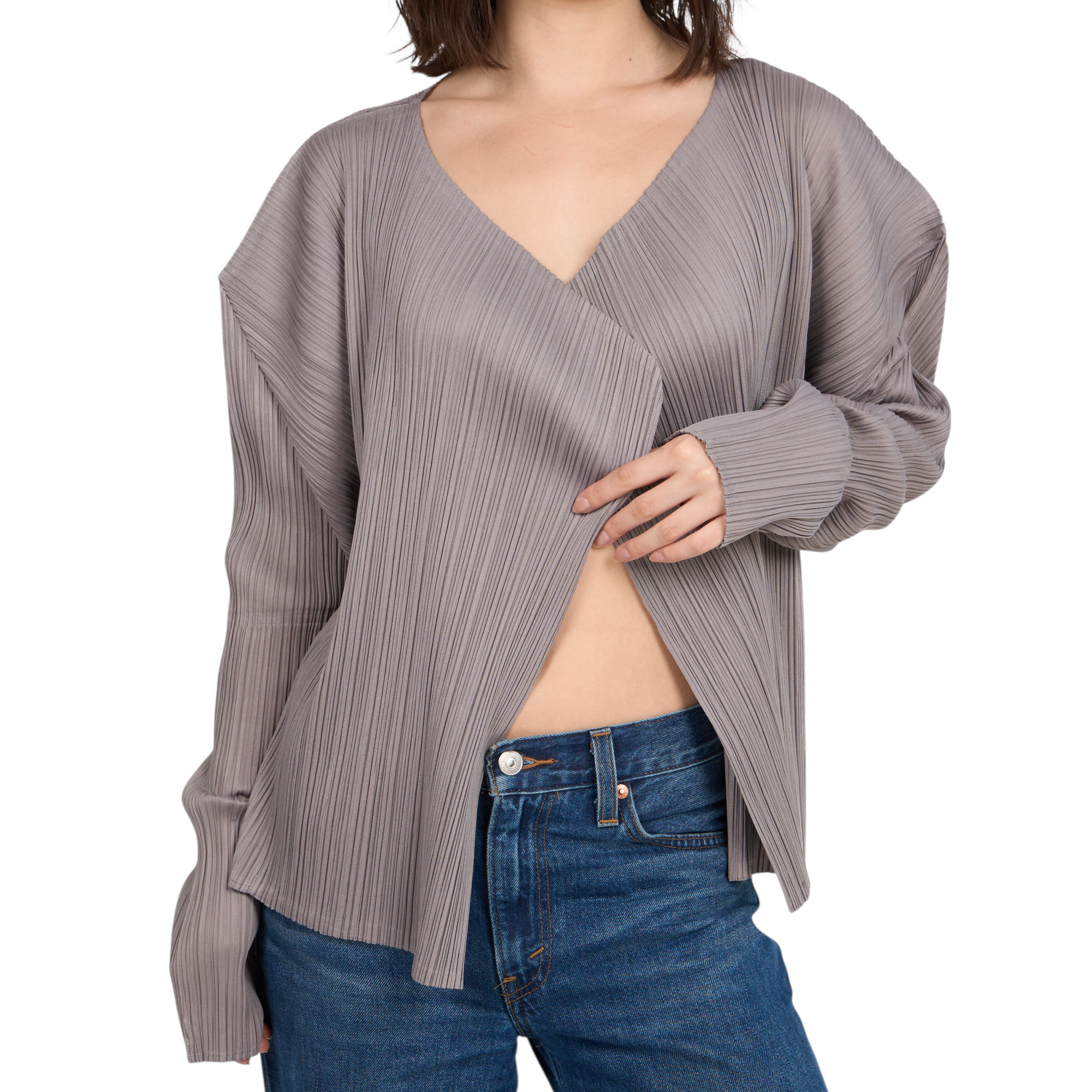 issey miyake gray cardigan top