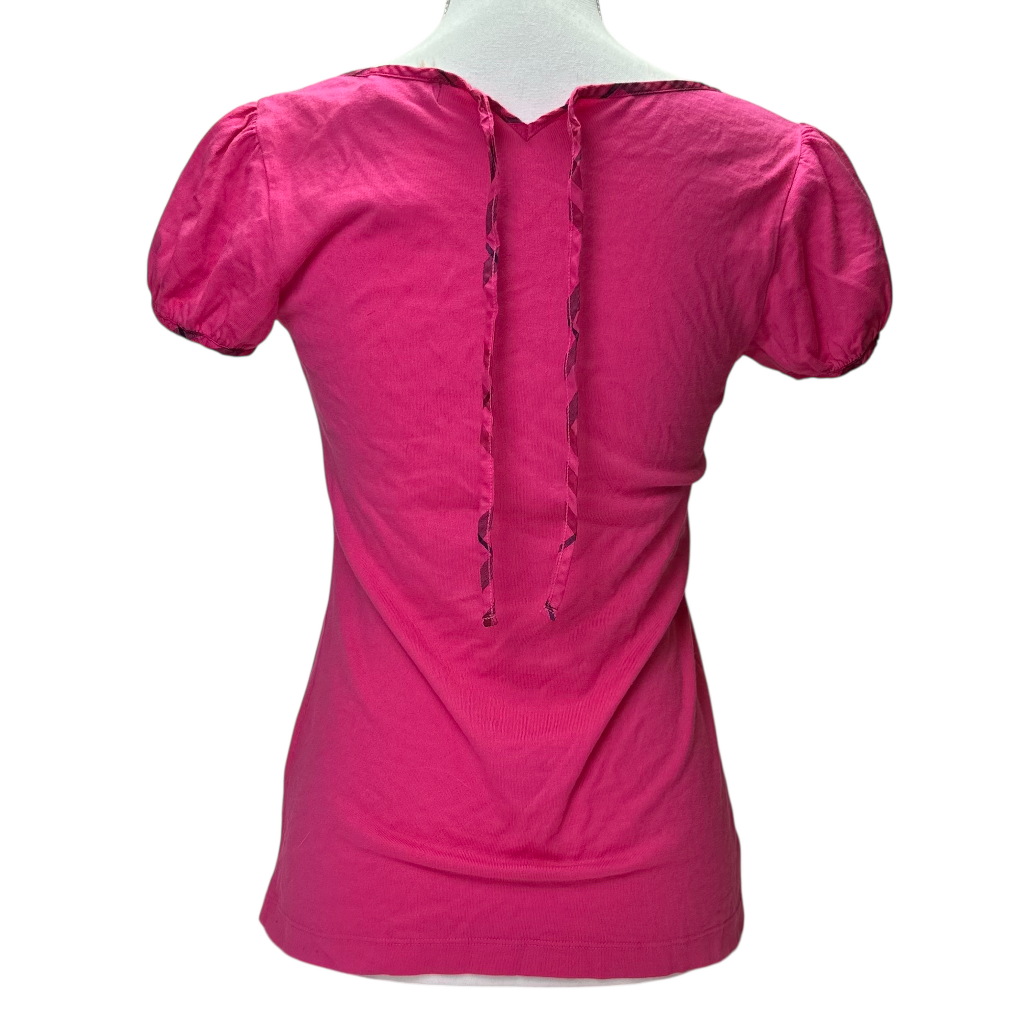 burberry pink plaid blouse with tie detail