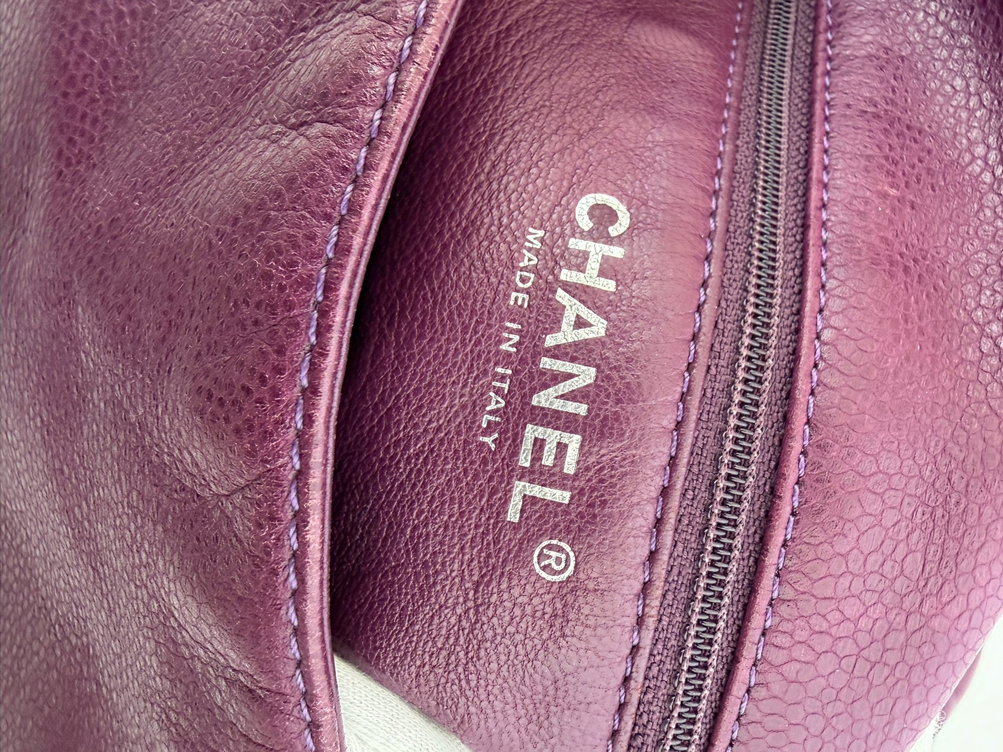 chanel 2000s purple large accordion flap bag