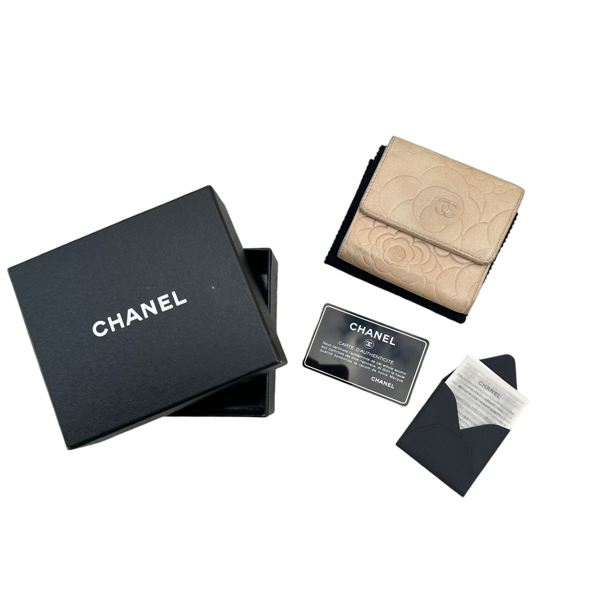 chanel tan camellia wallet