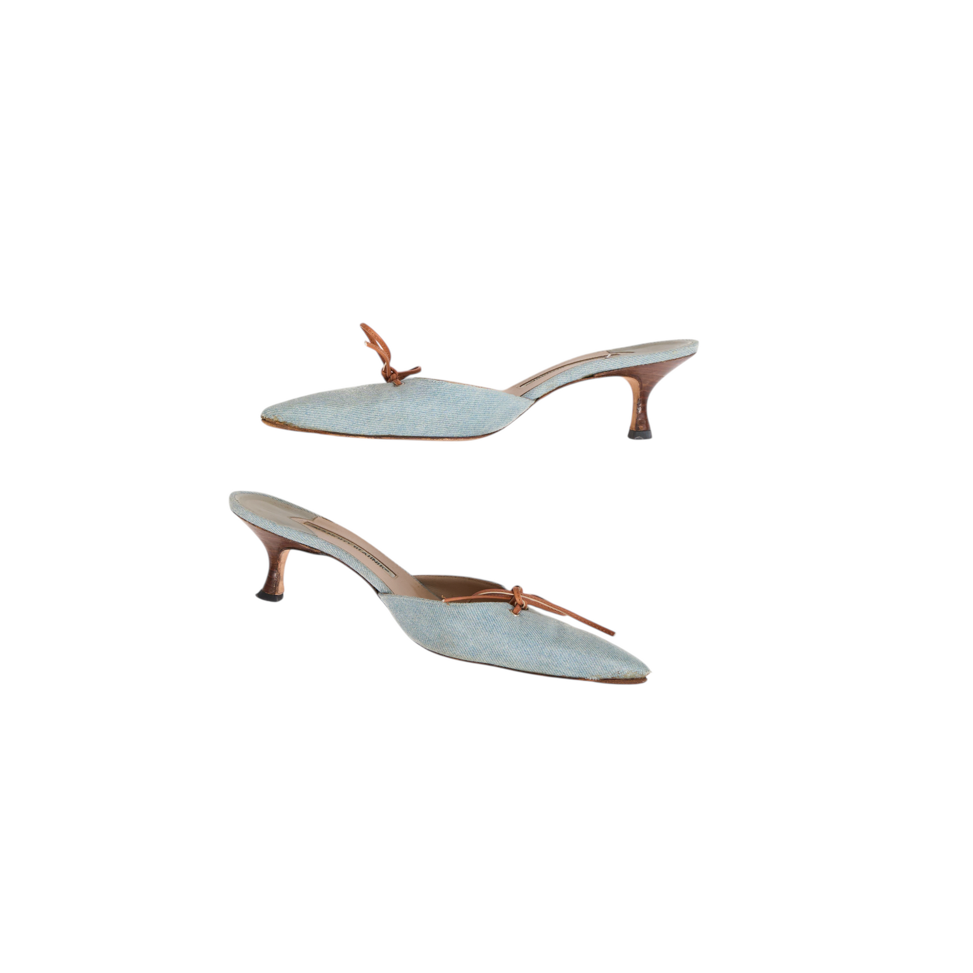 manolo blahnik 2000s denim kitten heels