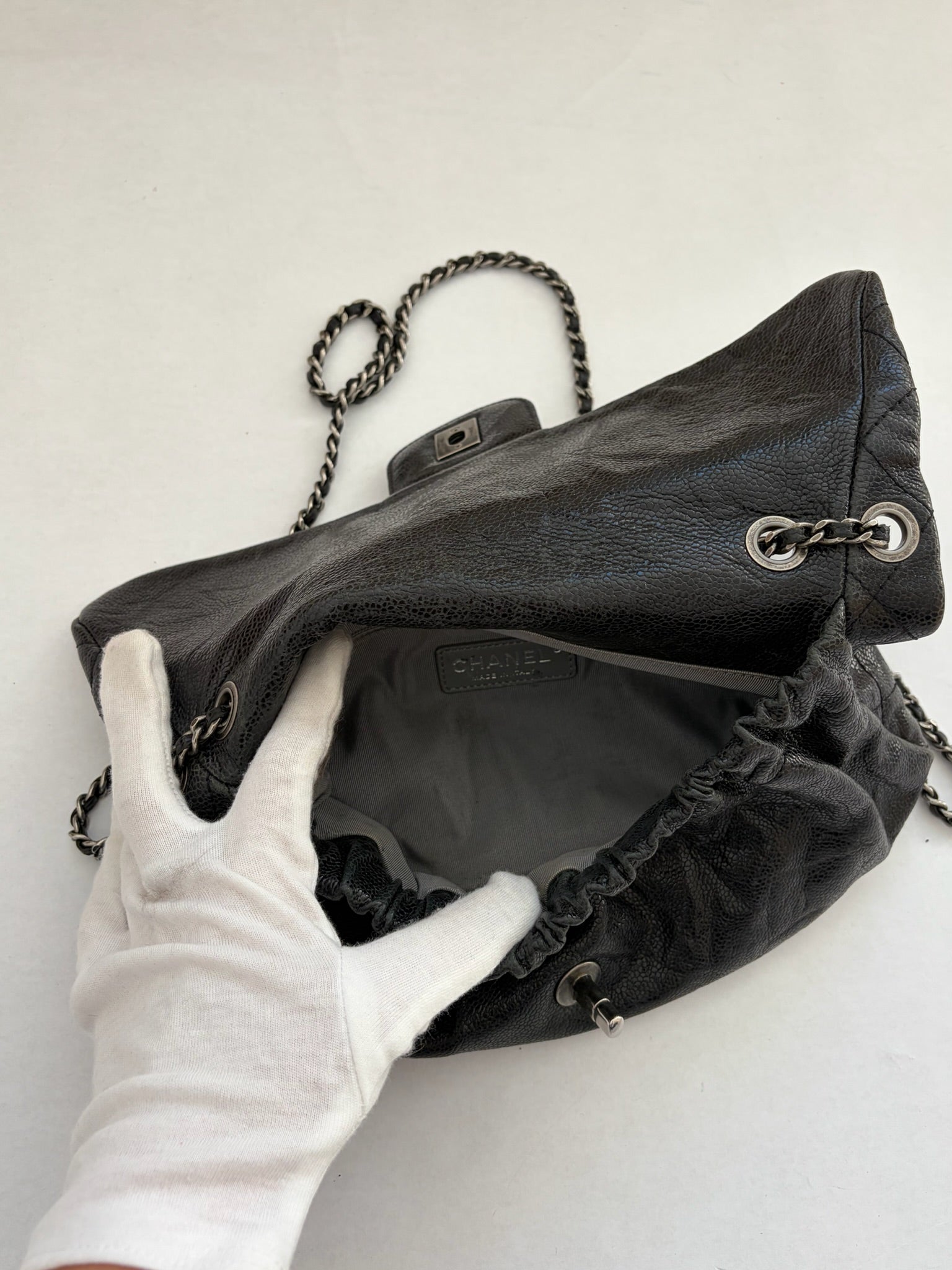 chanel 2000s black ruched shoulder bag