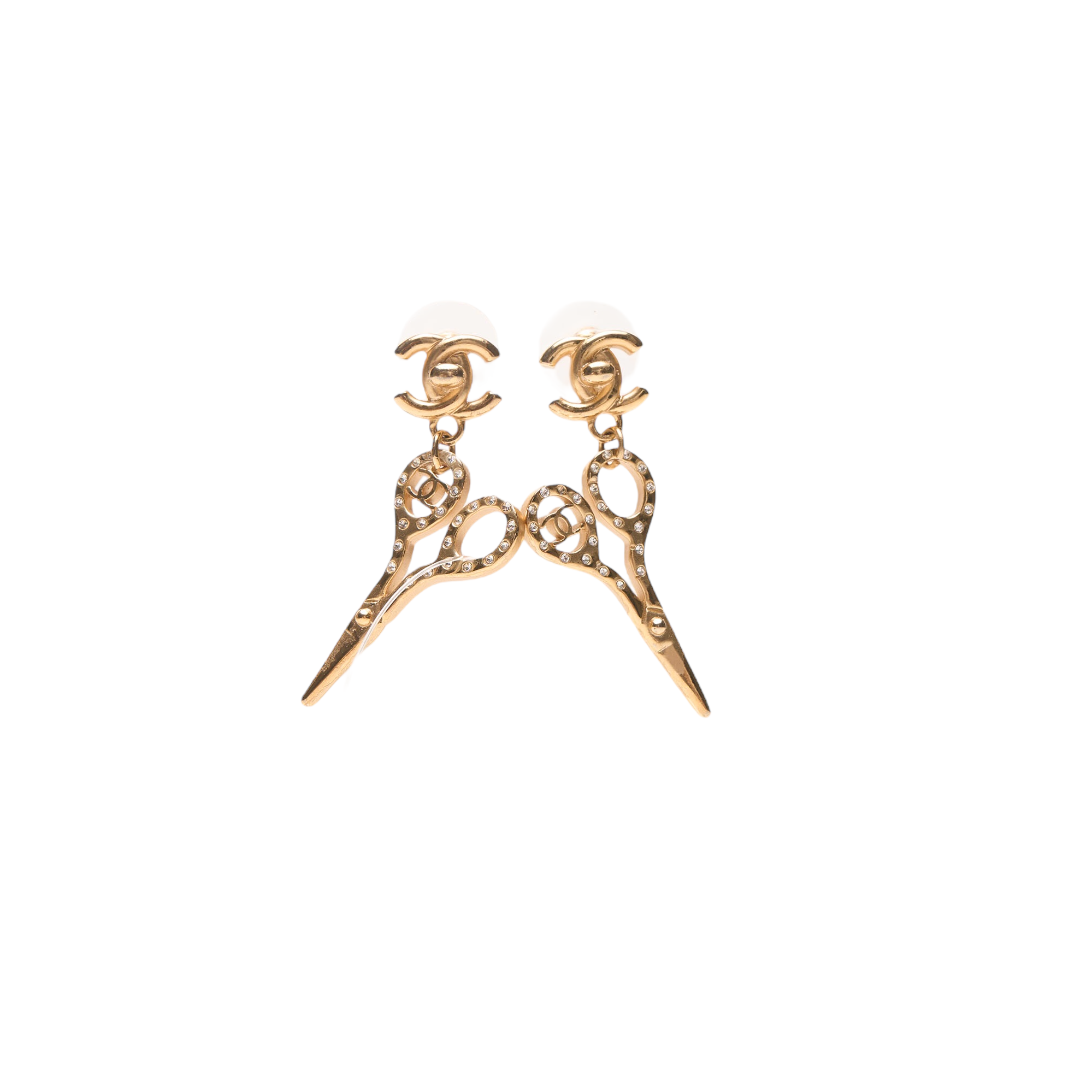 chanel gold scissor earrings
