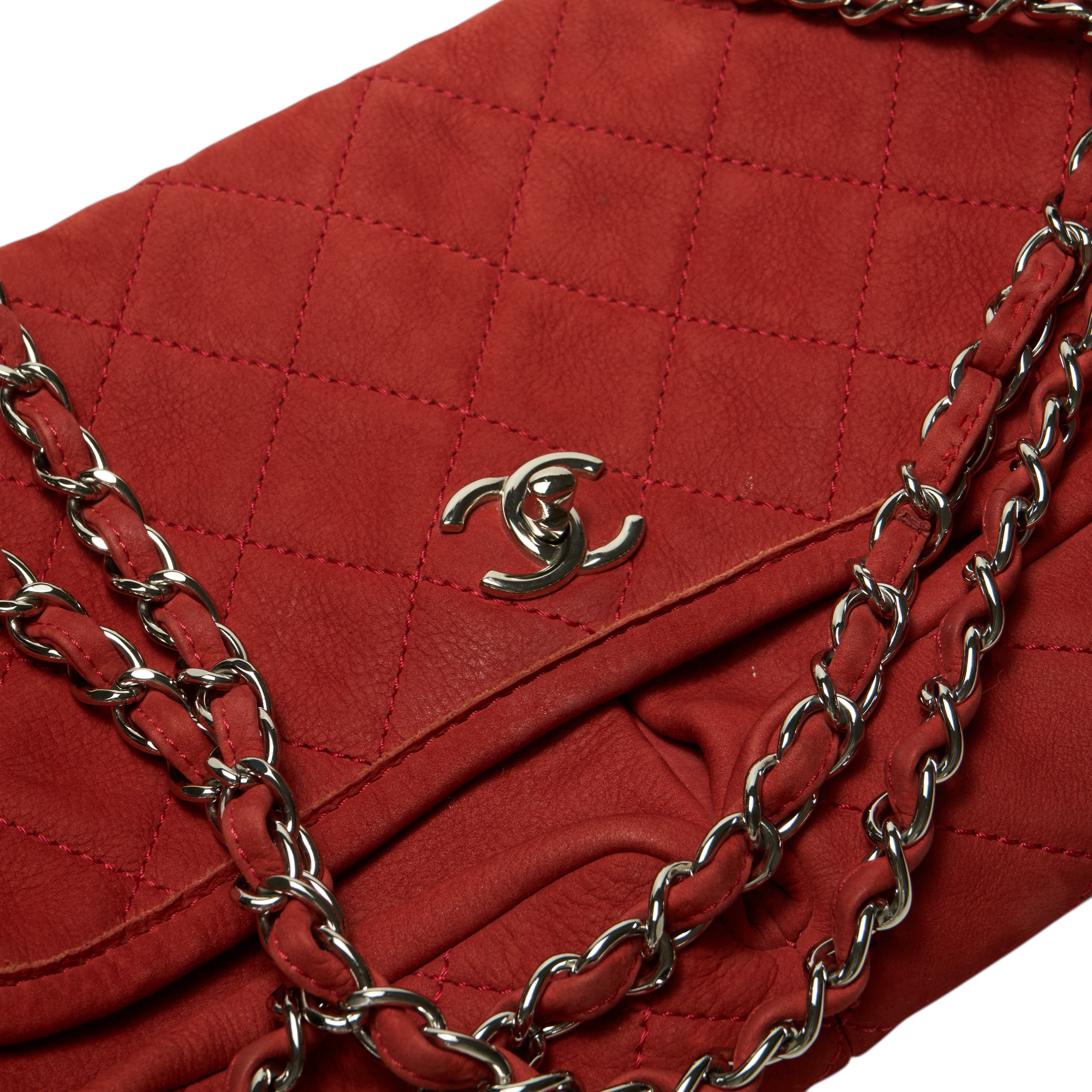 chanel 2000s red suede flap bag