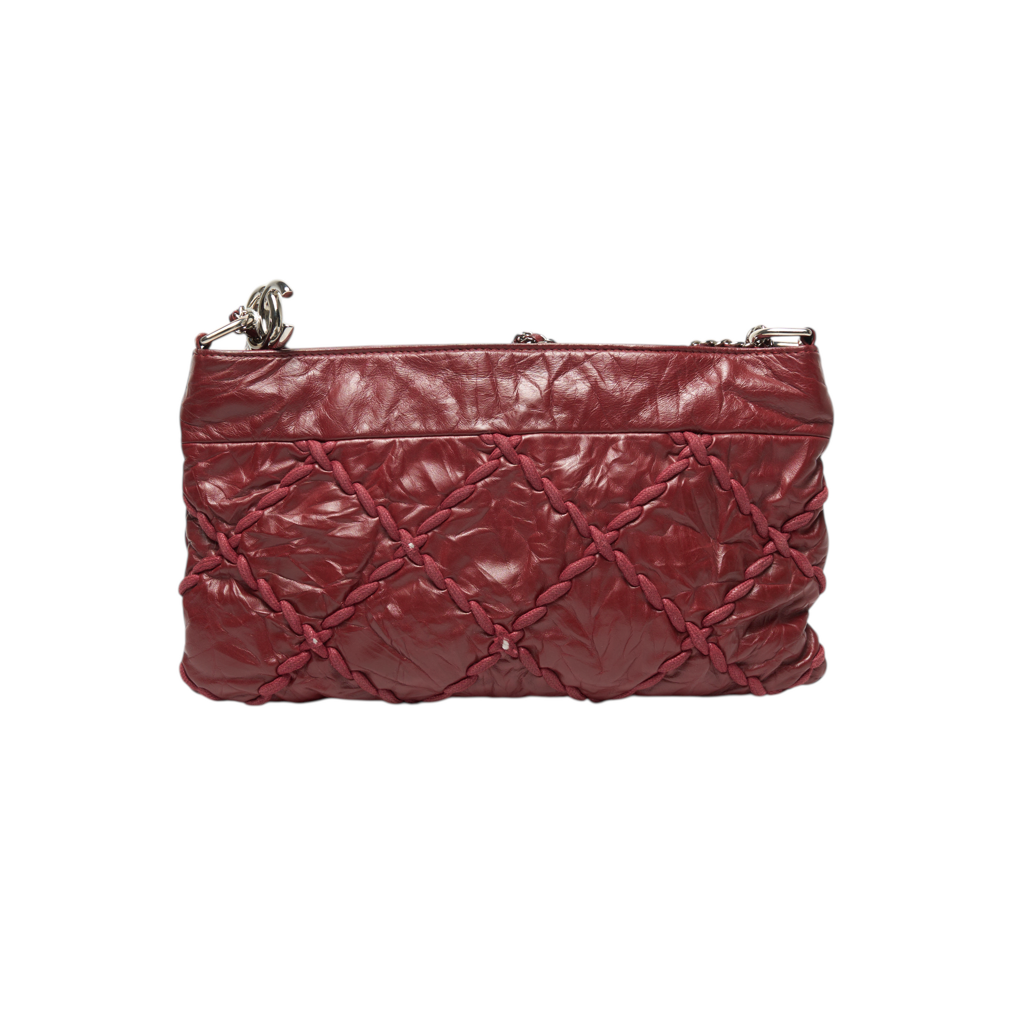 chanel 2000s red stitch shoulder bag