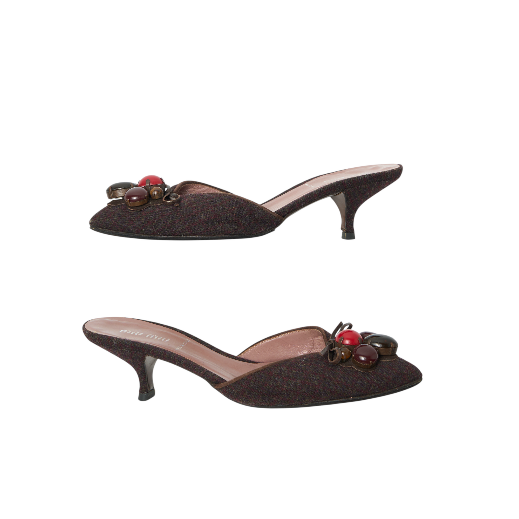 prada 2000s brown wool kitten heels