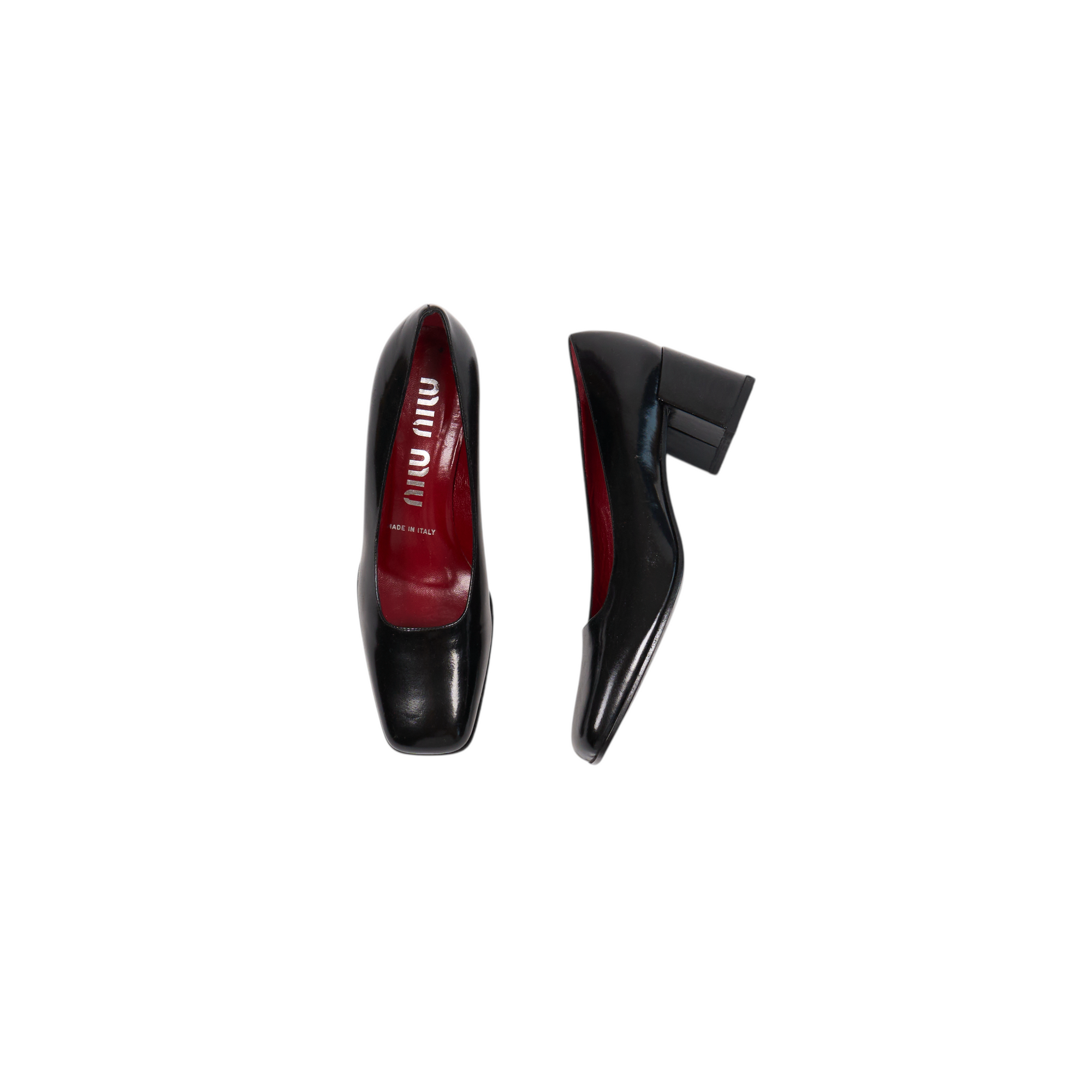 miu miu 2000s black patent pumps