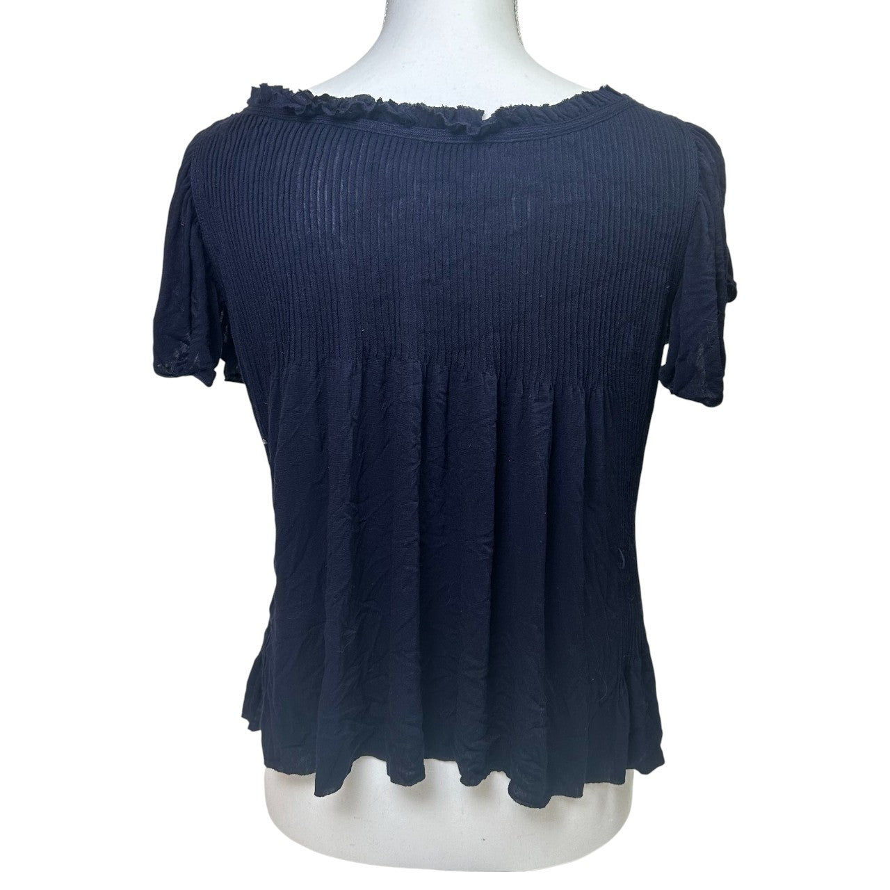 issey miyake blue ruffle top