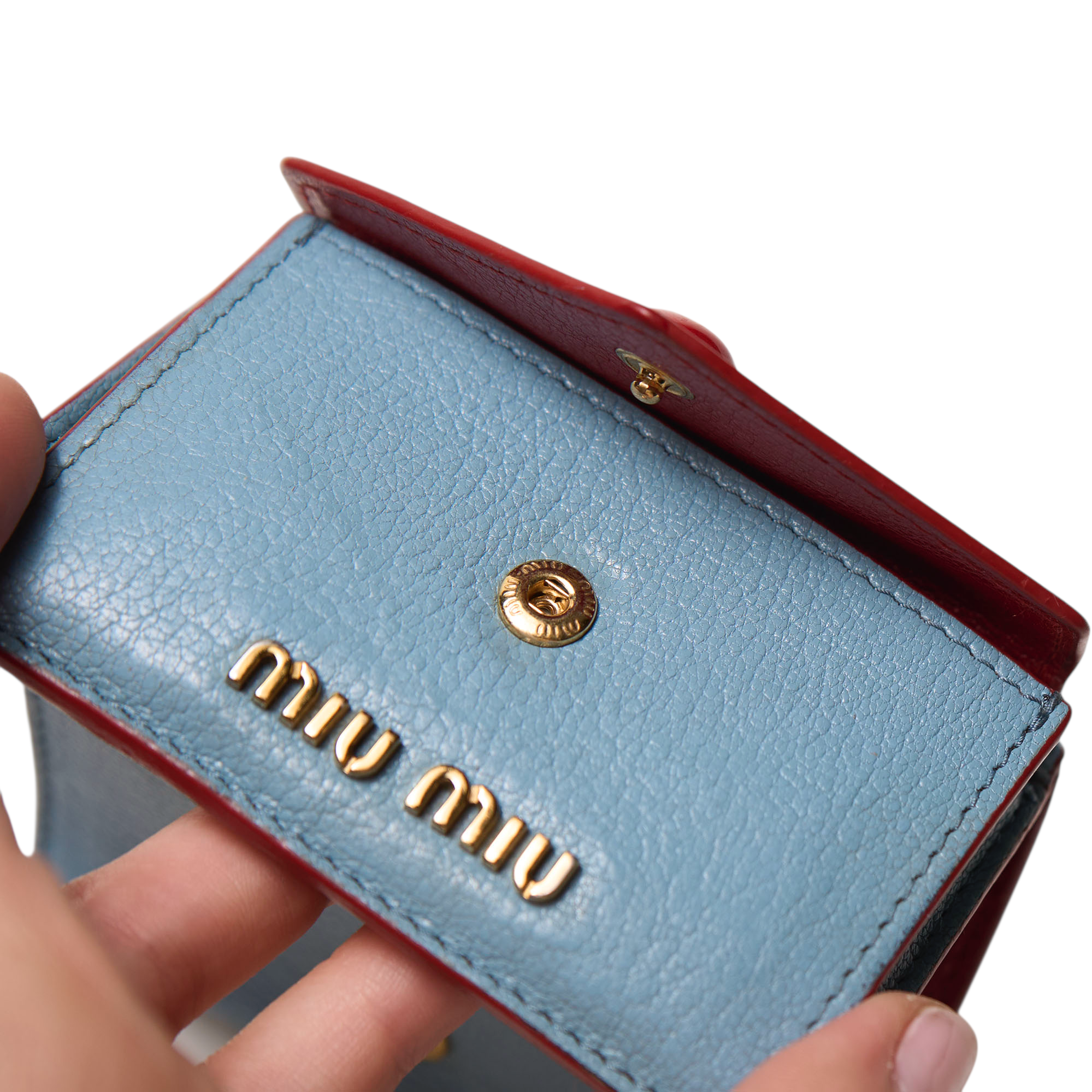 miu miu blue heart mini wallet