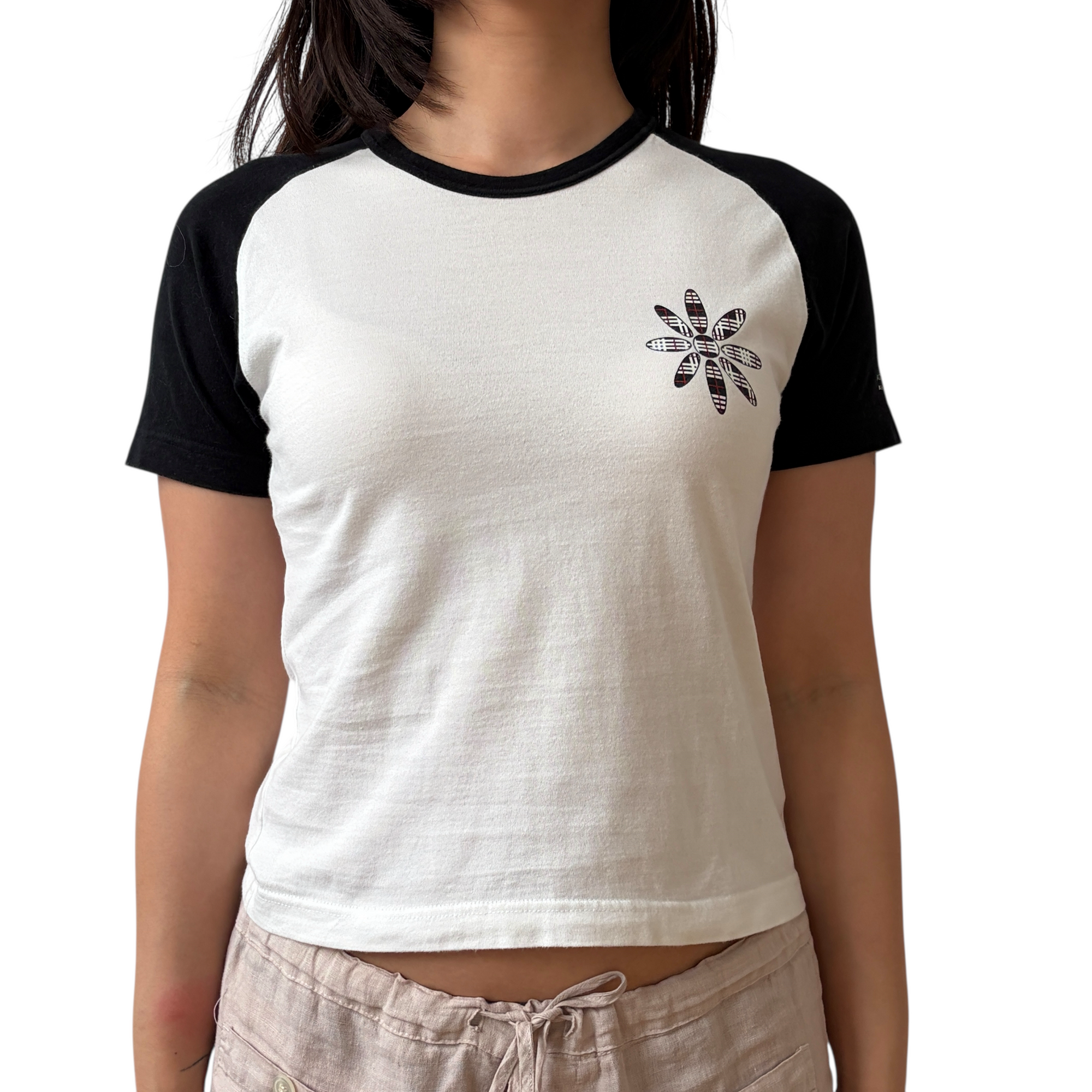 burberry white and black ringer top